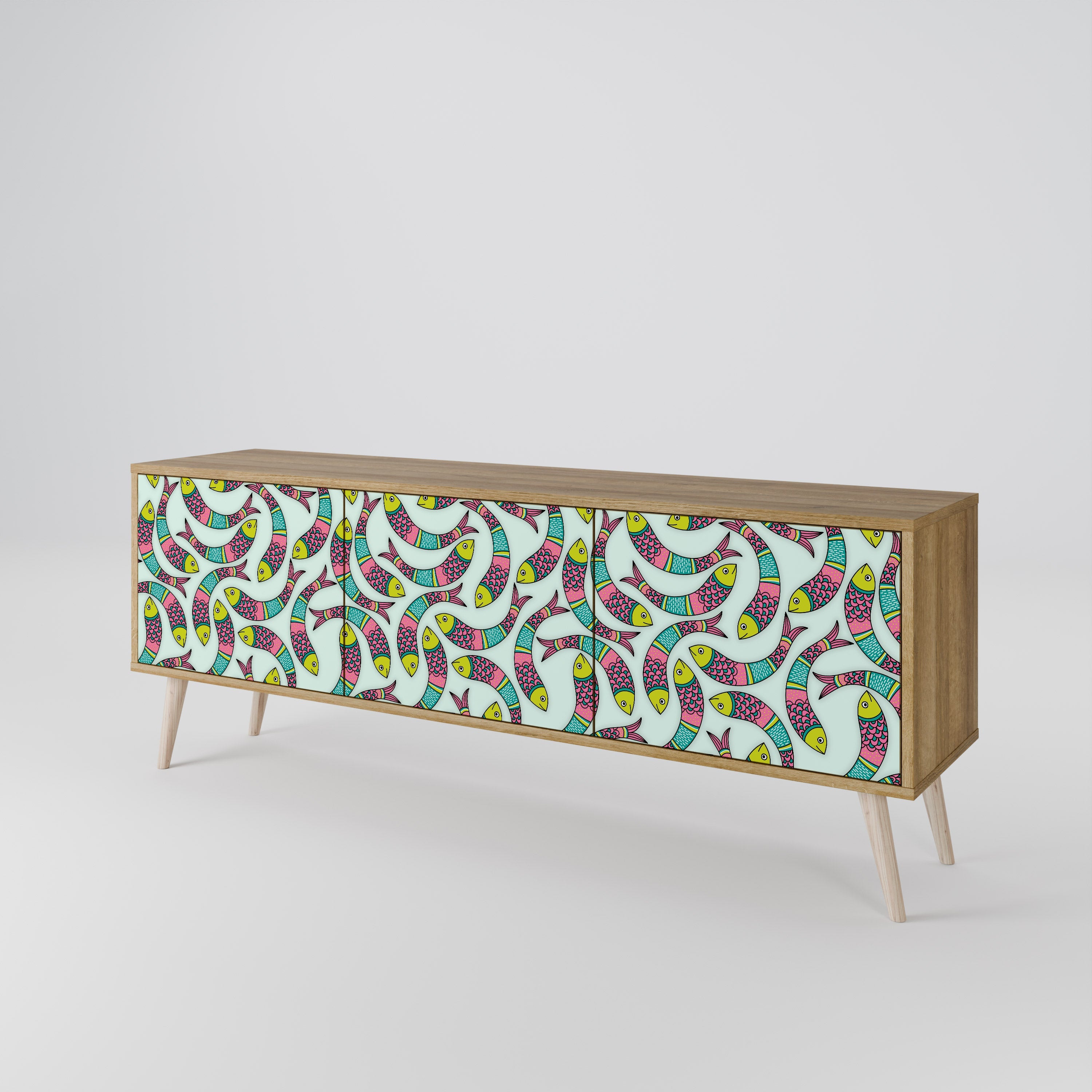 INDIAN FISH 3-Door TV Stand in Oak Effect