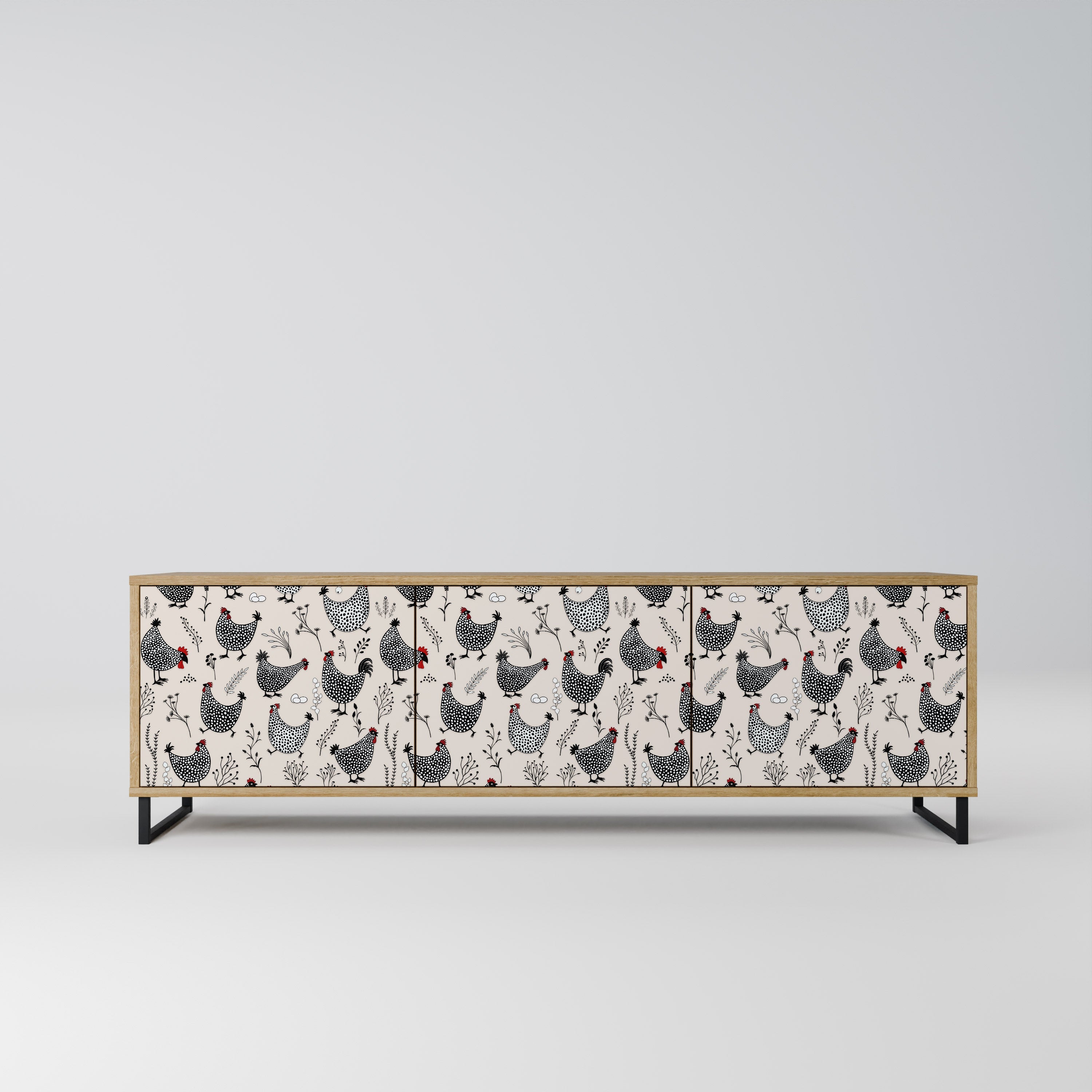 HAPPY HENS 3-Door TV Stand in Oak Effect