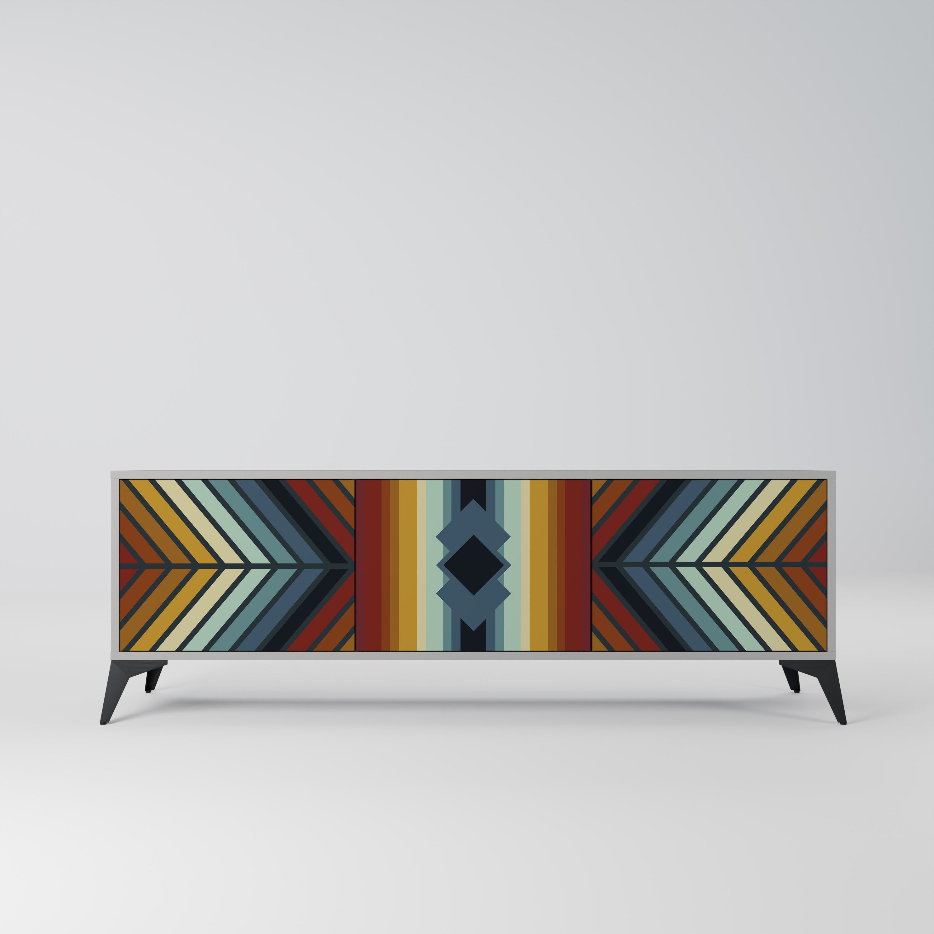 INDIGENOUS ZIGZAG 3-Door TV Stand in Grey Finish