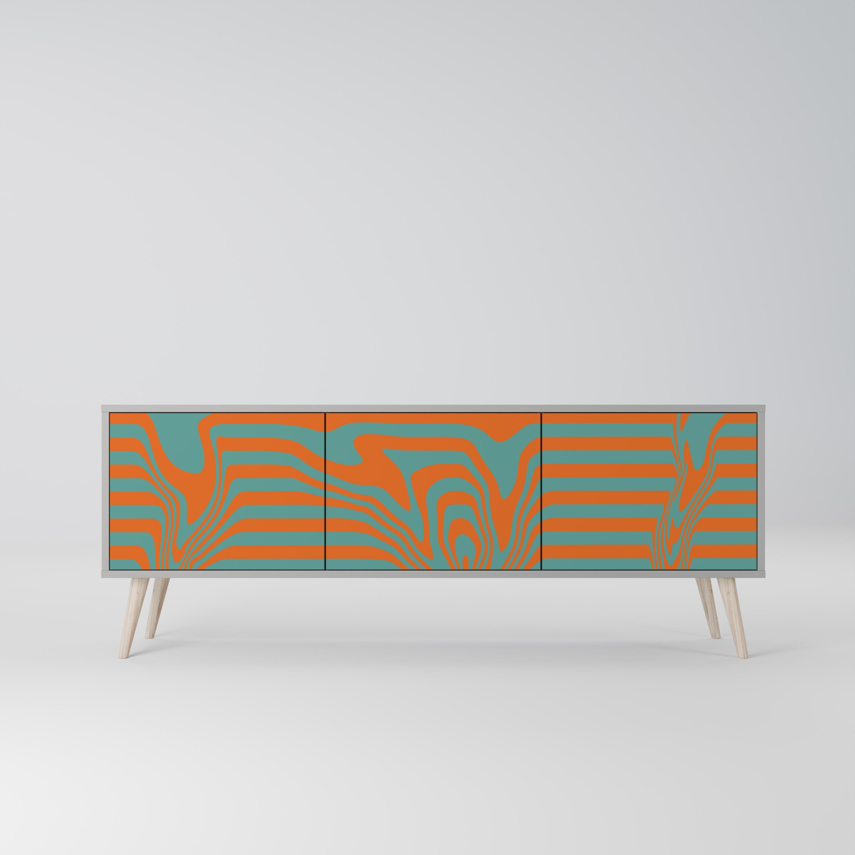 LINE COLLAPSE 3-Door TV Stand in Grey Finish