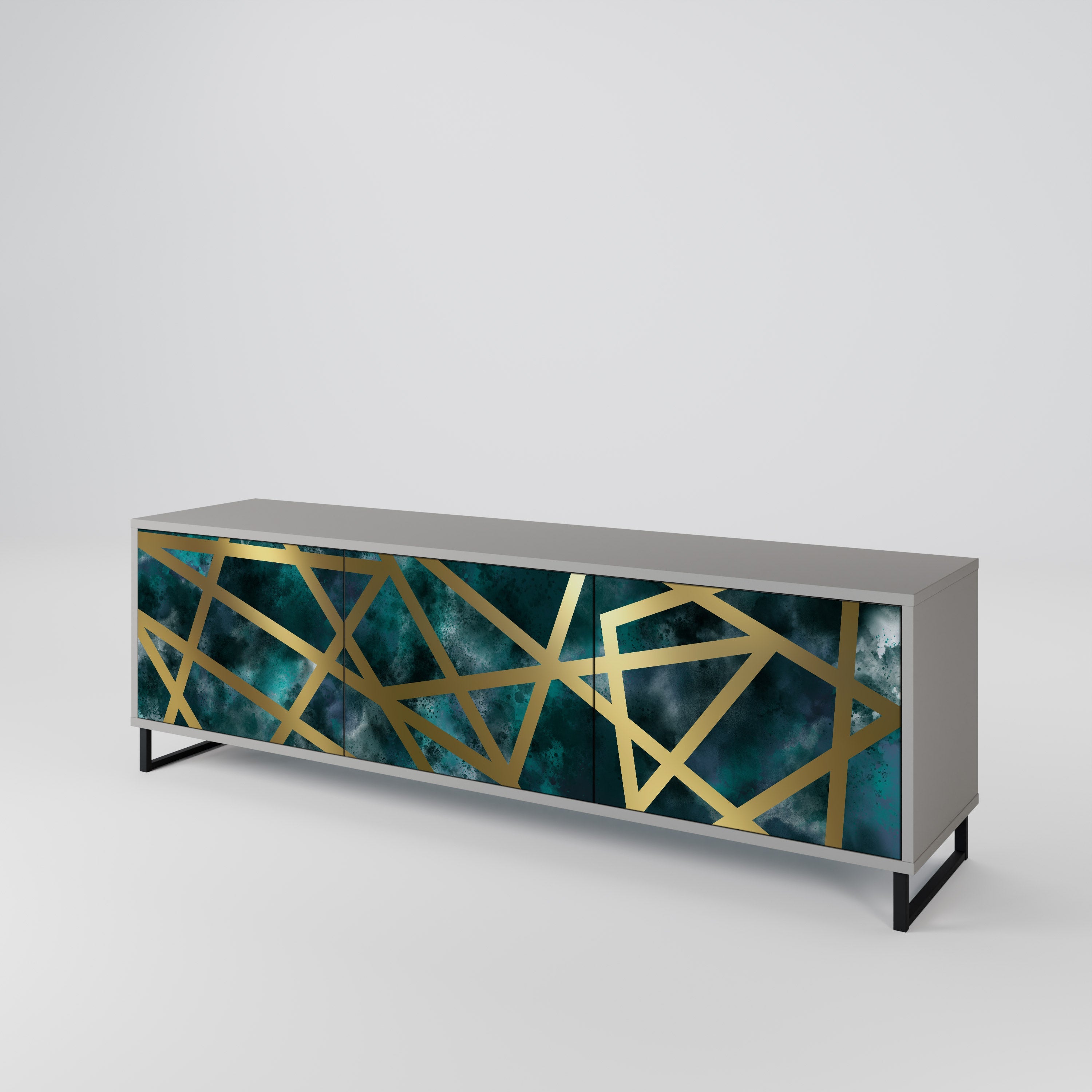 THE LABYRINTH OF GOLD 3-Door TV Stand in Grey Finish