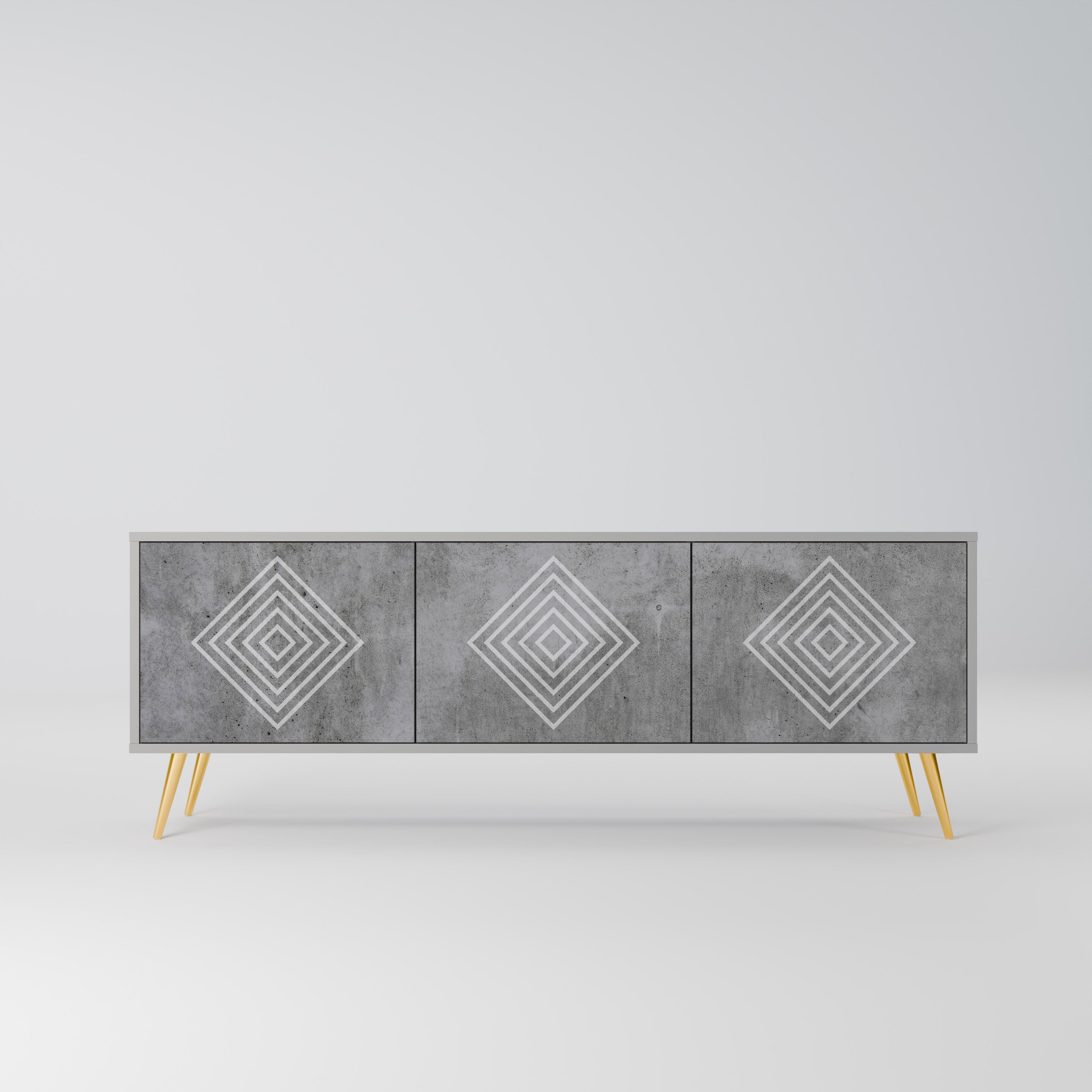POLYGONAL ARTISTRY 3-Door TV Stand in Grey Finish
