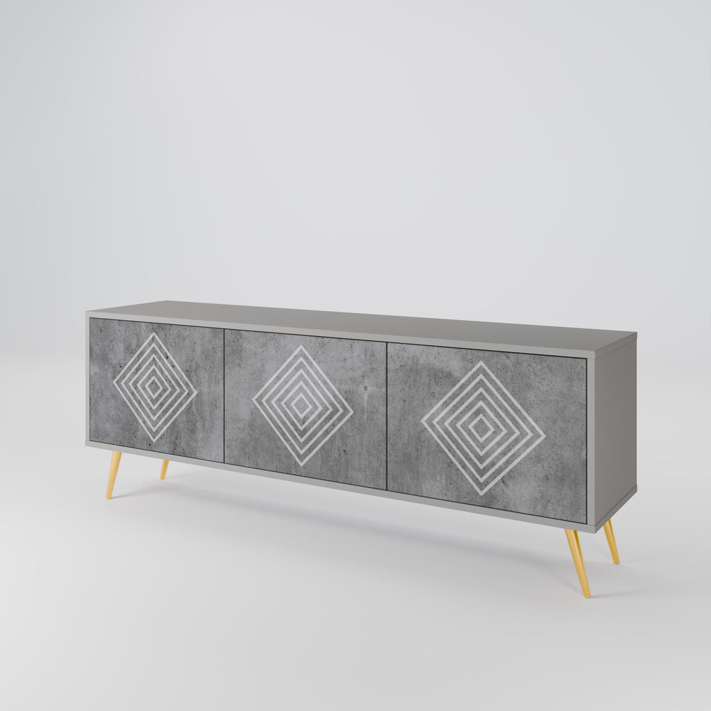 POLYGONAL ARTISTRY 3-Door TV Stand in Grey Finish