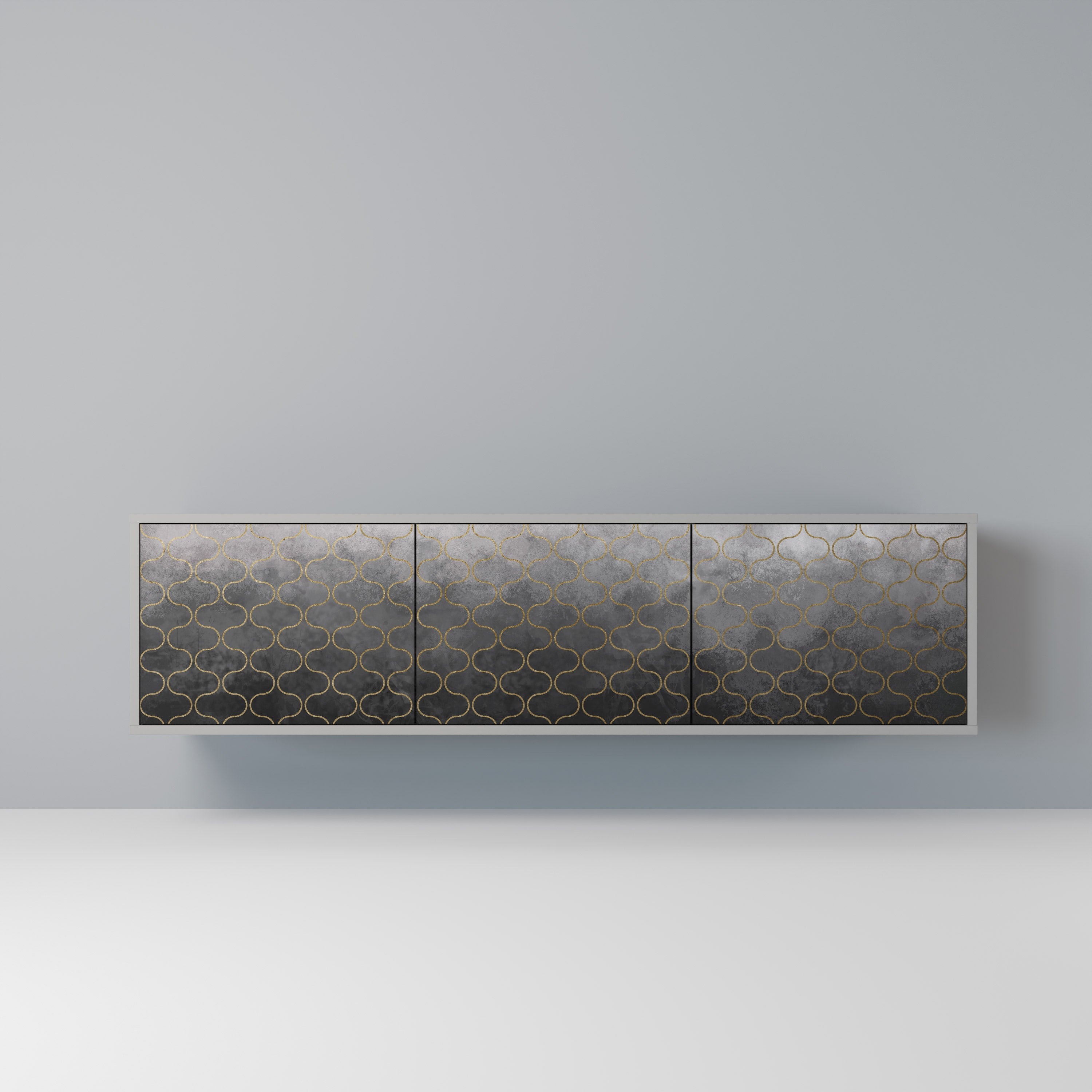 TESSELATED GRAYISH 3-Door TV Stand in Grey Finish