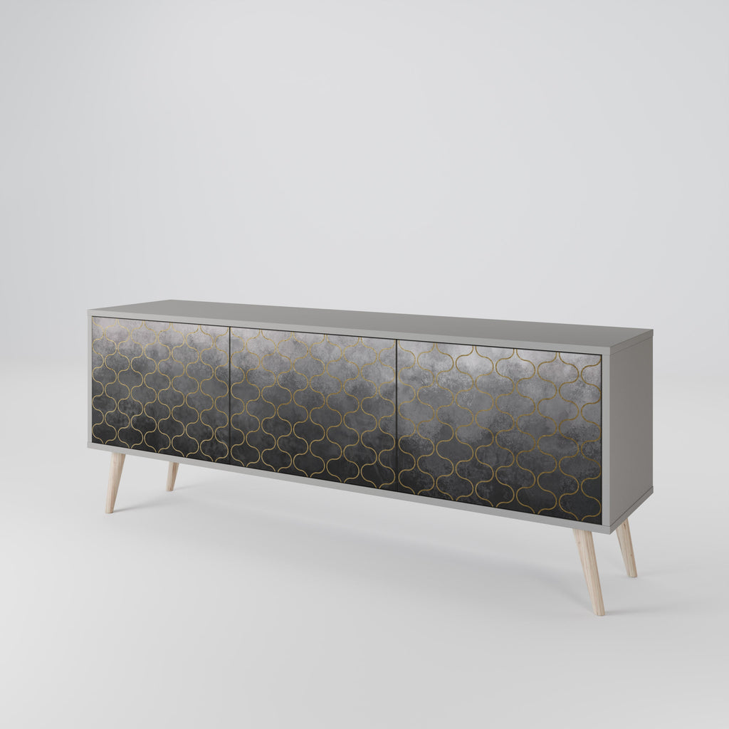 TESSELATED GRAYISH 3-Door TV Stand in Grey Finish