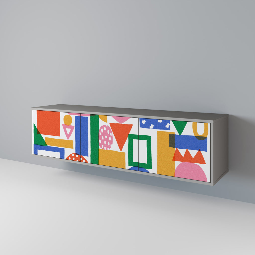 Βάση τηλεόρασης GEOMETRIC GLIMMER με 3 πόρτες σε γκρι φινίρισμα