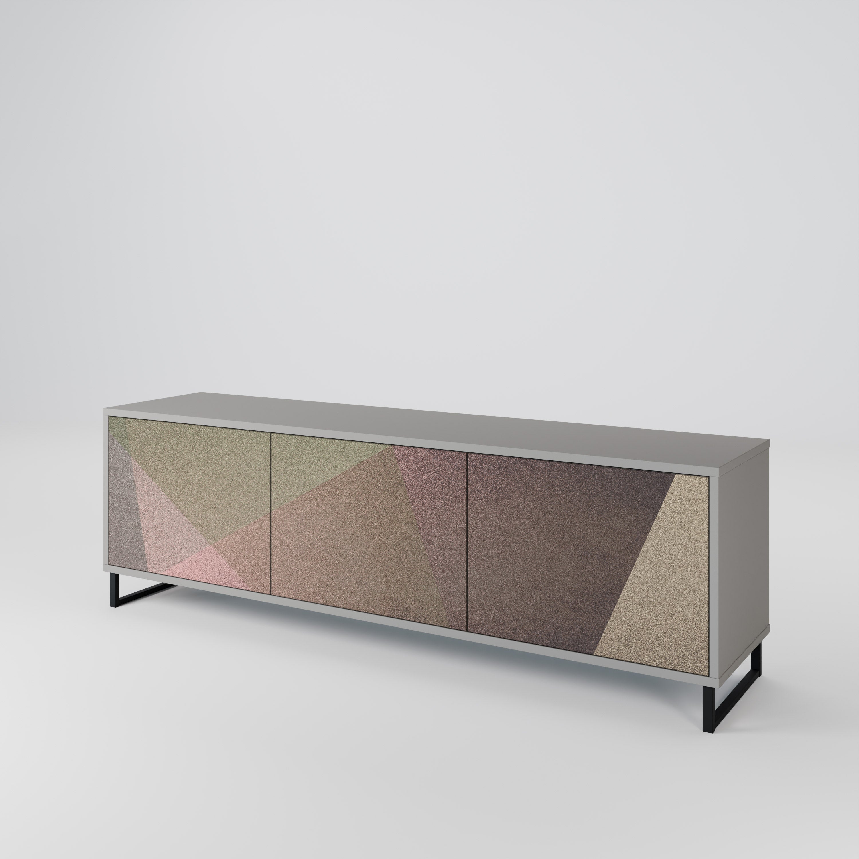 Βάση τηλεόρασης BEIGE GEOMETRIA 3 θυρών σε γκρι φινίρισμα