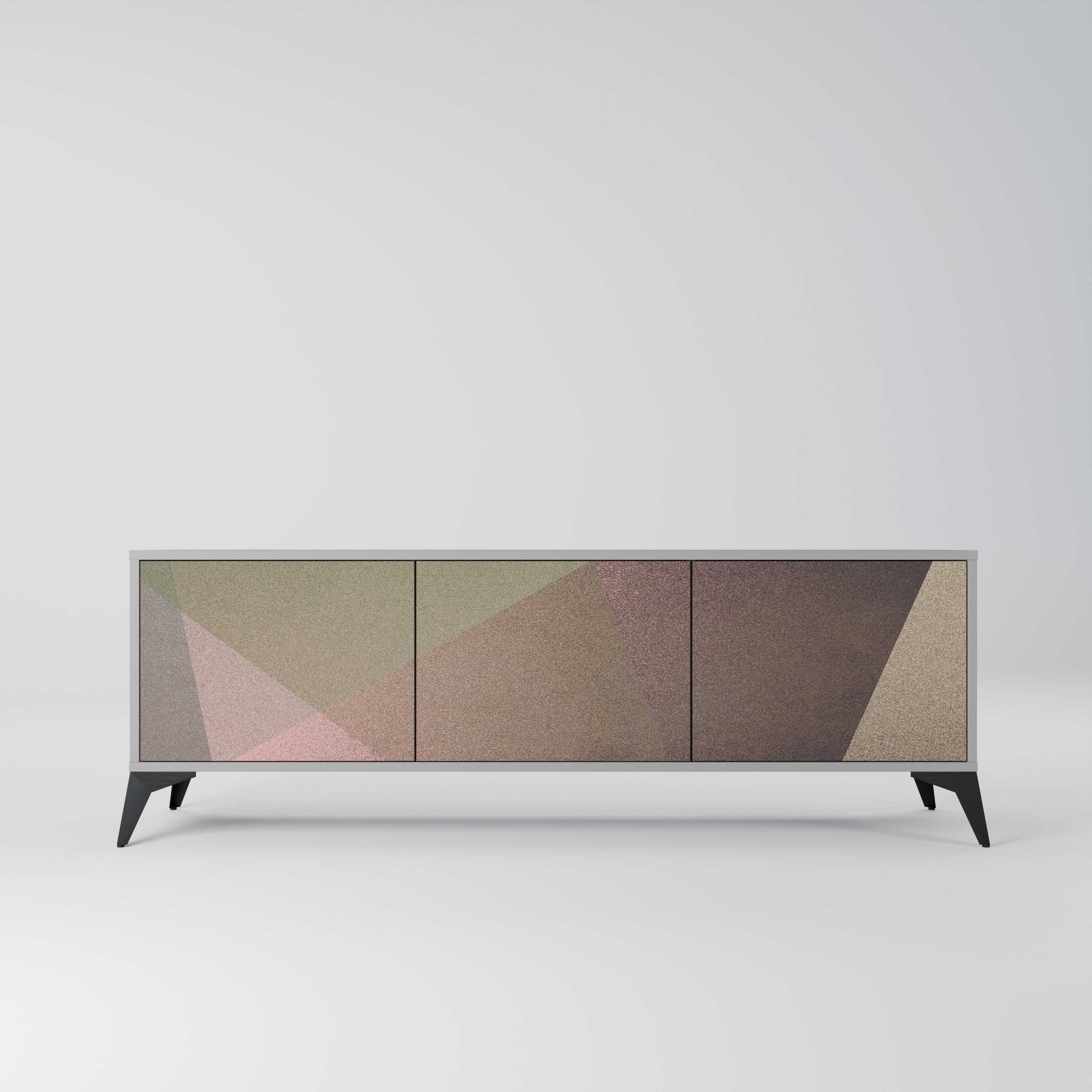 Βάση τηλεόρασης BEIGE GEOMETRIA 3 θυρών σε γκρι φινίρισμα