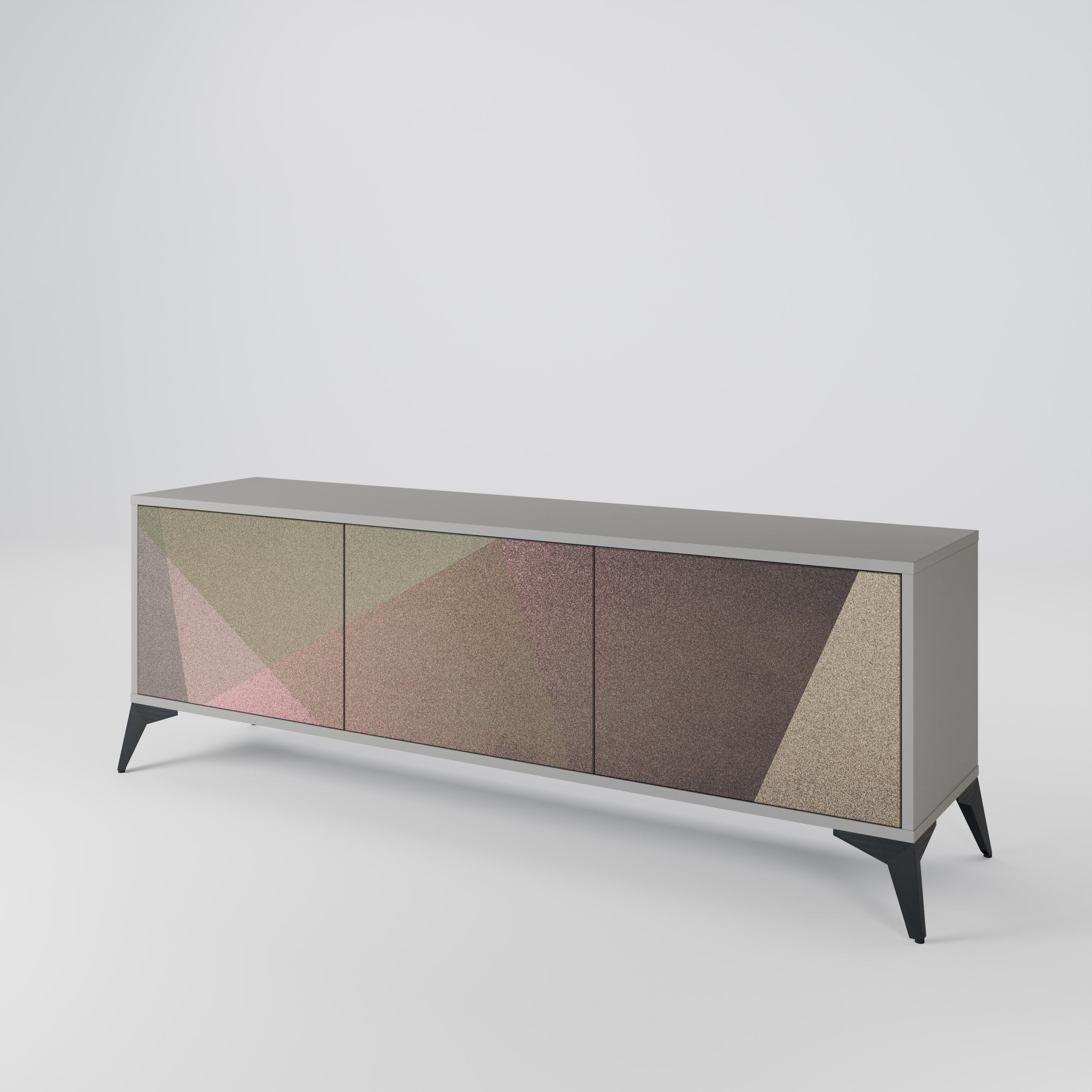 Βάση τηλεόρασης BEIGE GEOMETRIA 3 θυρών σε γκρι φινίρισμα