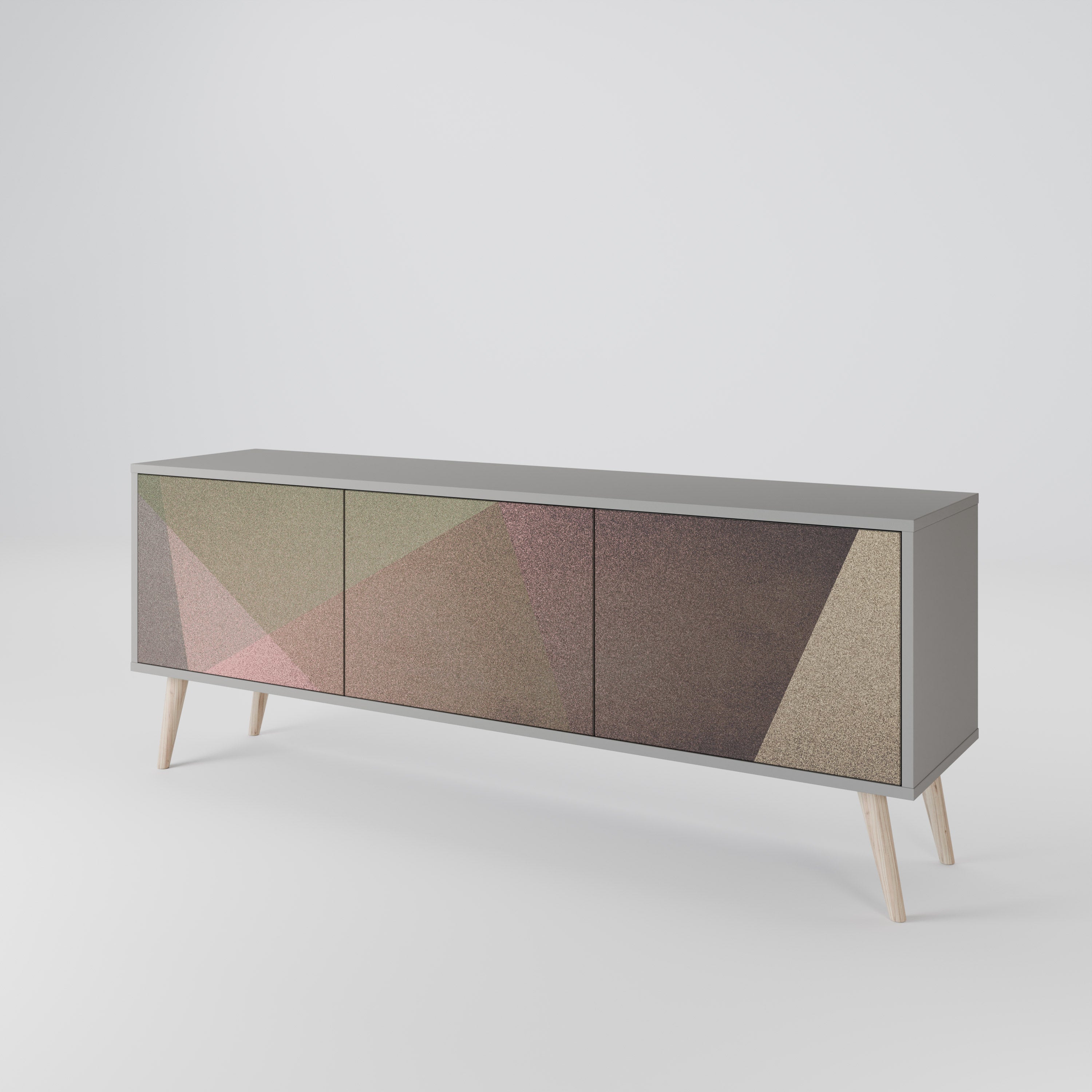 Βάση τηλεόρασης BEIGE GEOMETRIA 3 θυρών σε γκρι φινίρισμα