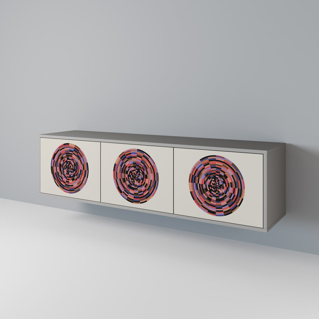 Βάση τηλεόρασης BROWN CIRCLES με 3 πόρτες σε γκρι φινίρισμα