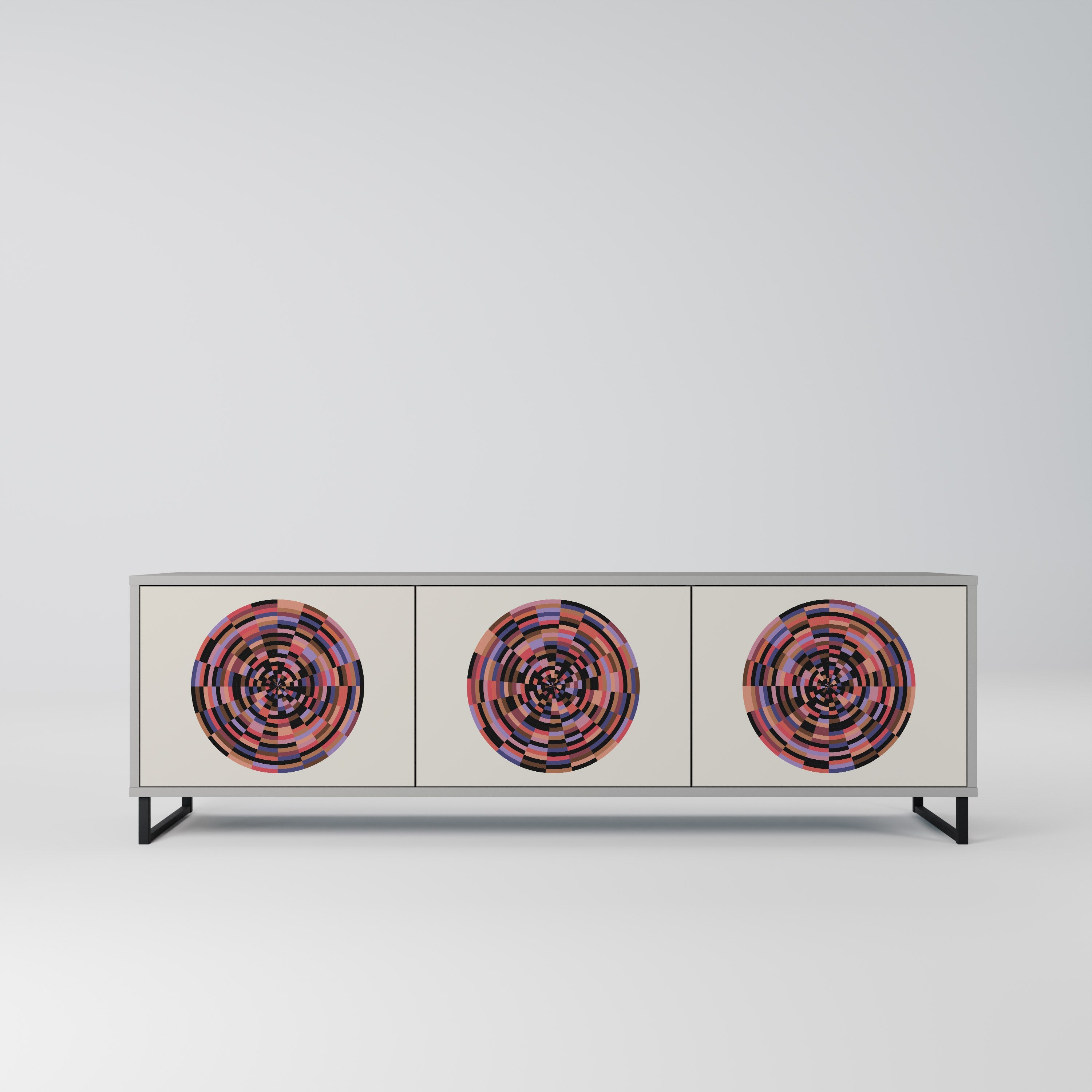 Βάση τηλεόρασης BROWN CIRCLES με 3 πόρτες σε γκρι φινίρισμα