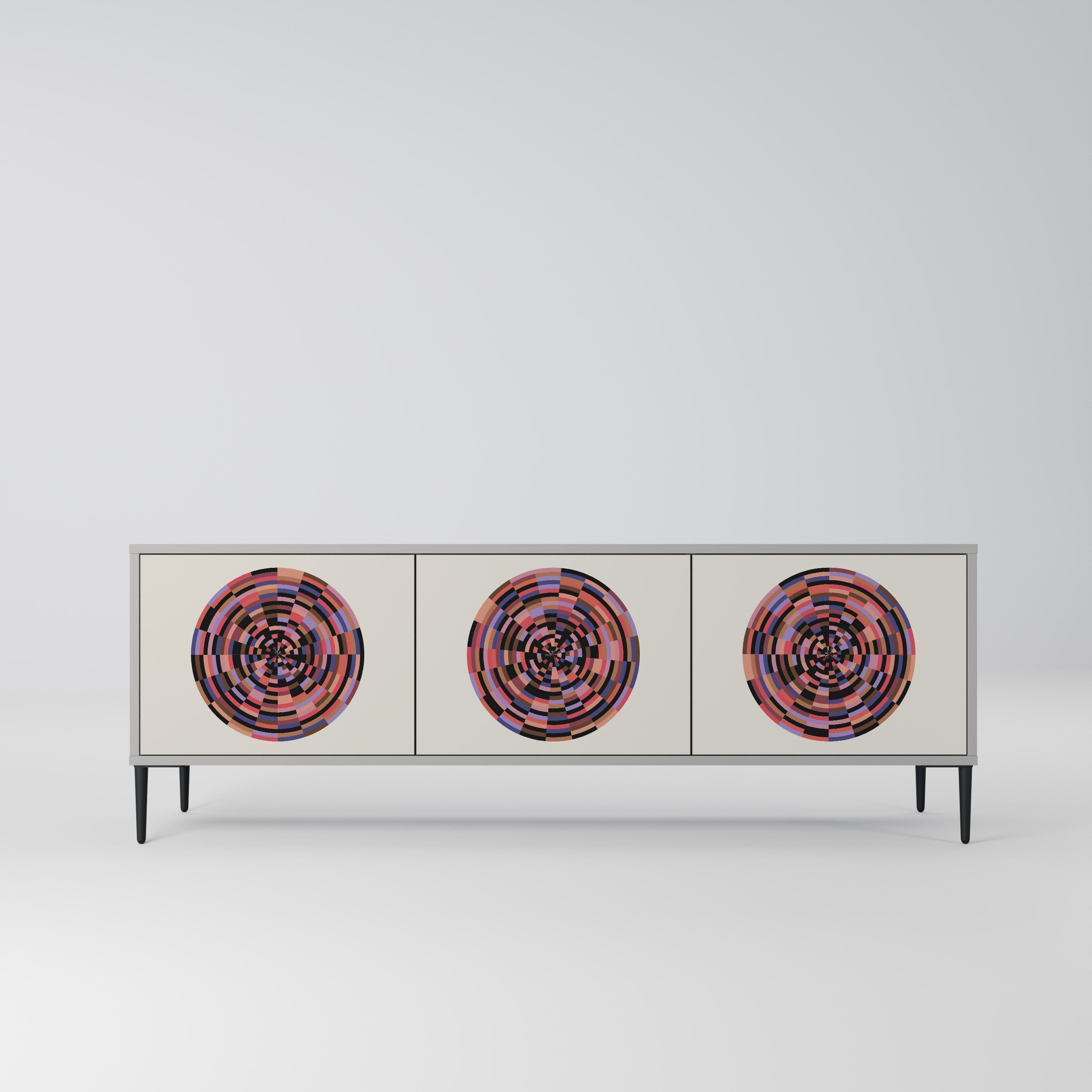 Βάση τηλεόρασης BROWN CIRCLES με 3 πόρτες σε γκρι φινίρισμα