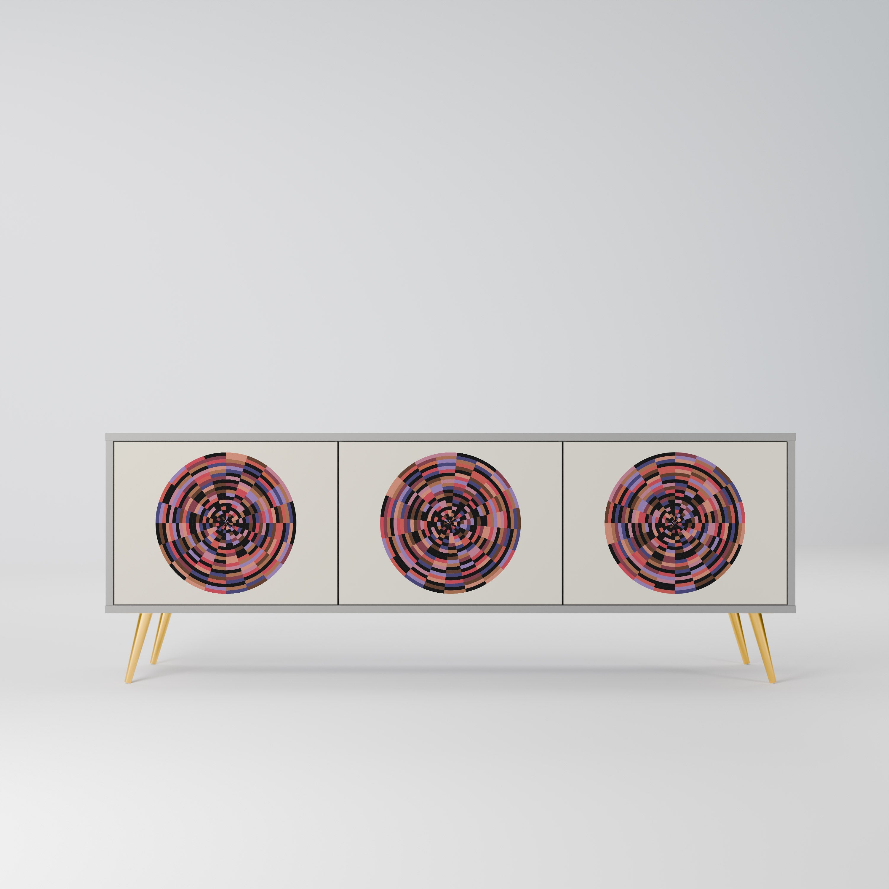 Βάση τηλεόρασης BROWN CIRCLES με 3 πόρτες σε γκρι φινίρισμα