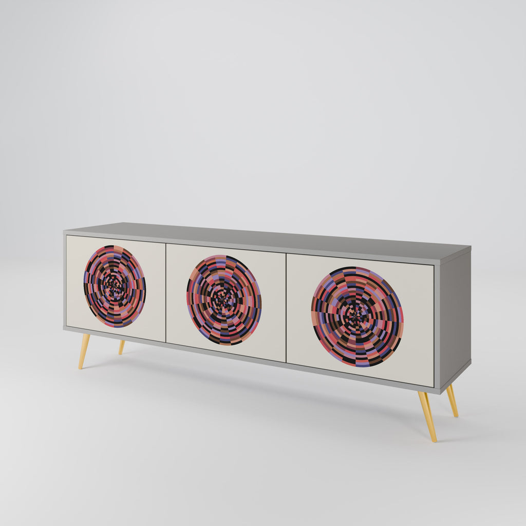 Βάση τηλεόρασης BROWN CIRCLES με 3 πόρτες σε γκρι φινίρισμα