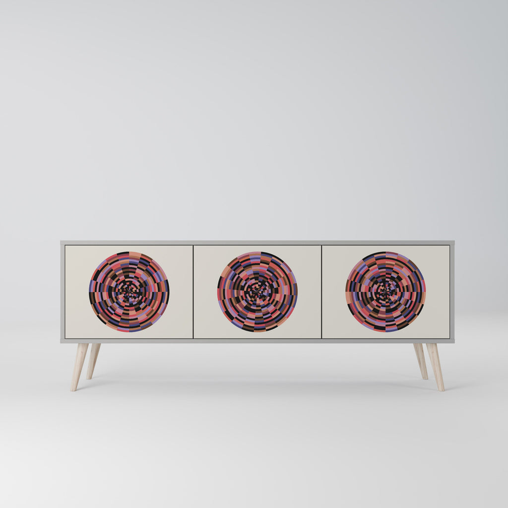 Βάση τηλεόρασης BROWN CIRCLES με 3 πόρτες σε γκρι φινίρισμα