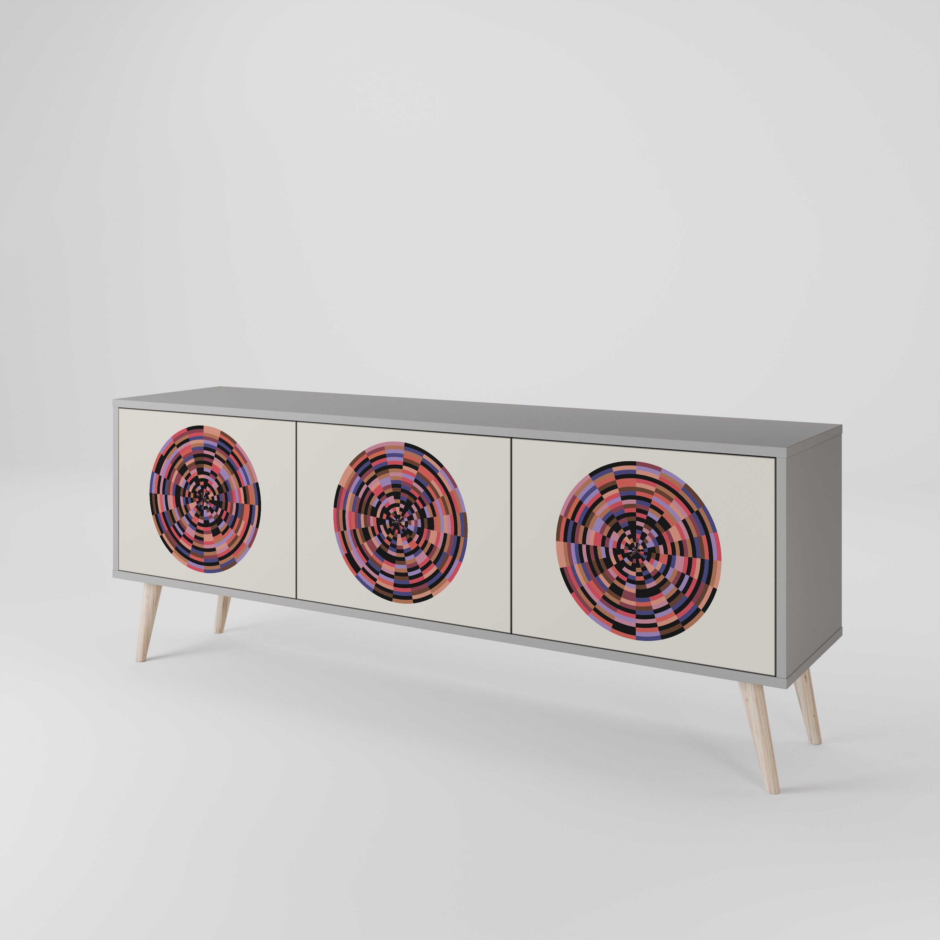 Βάση τηλεόρασης BROWN CIRCLES με 3 πόρτες σε γκρι φινίρισμα