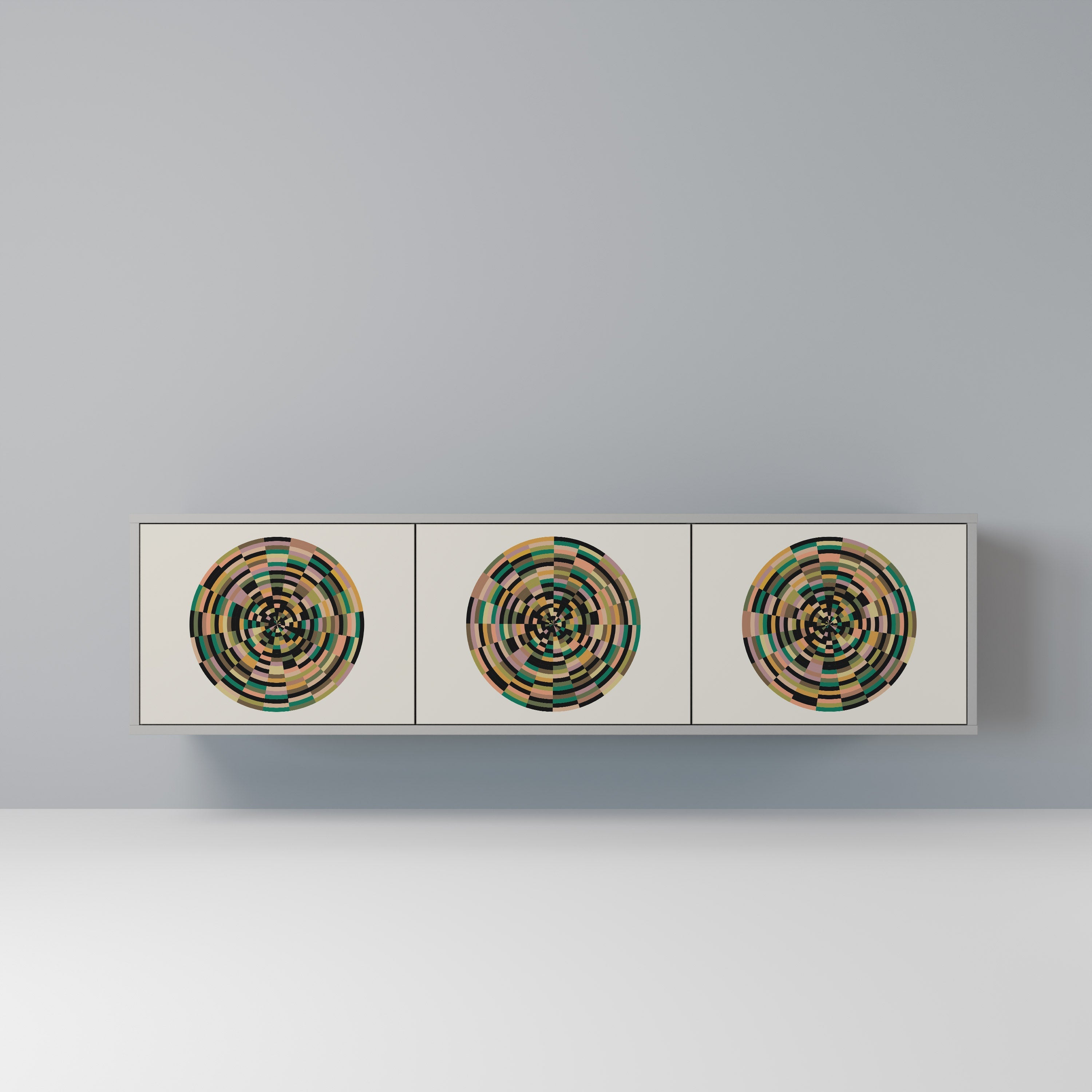 Βάση τηλεόρασης GREEN CIRCLES με 3 πόρτες σε γκρι φινίρισμα