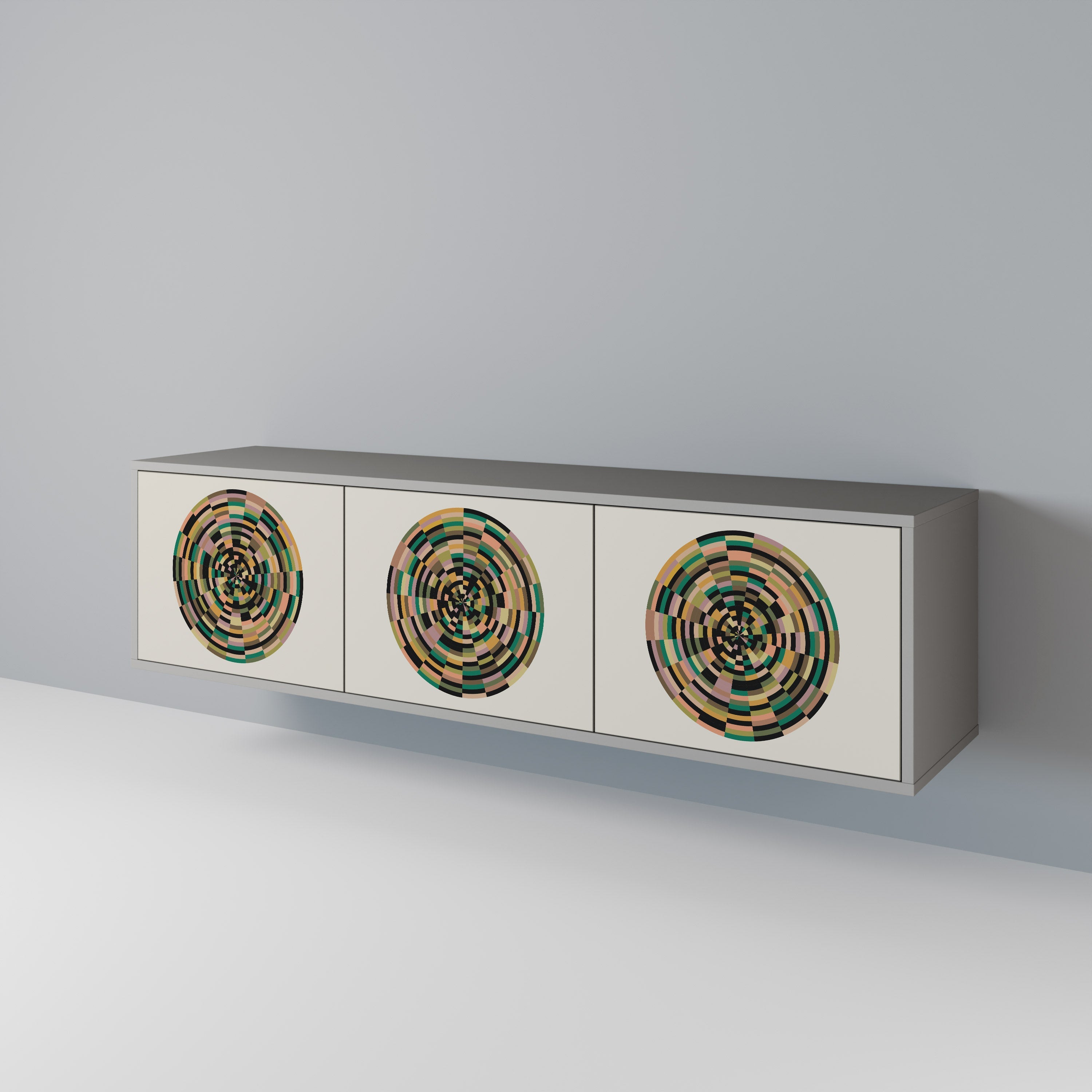 Βάση τηλεόρασης GREEN CIRCLES με 3 πόρτες σε γκρι φινίρισμα