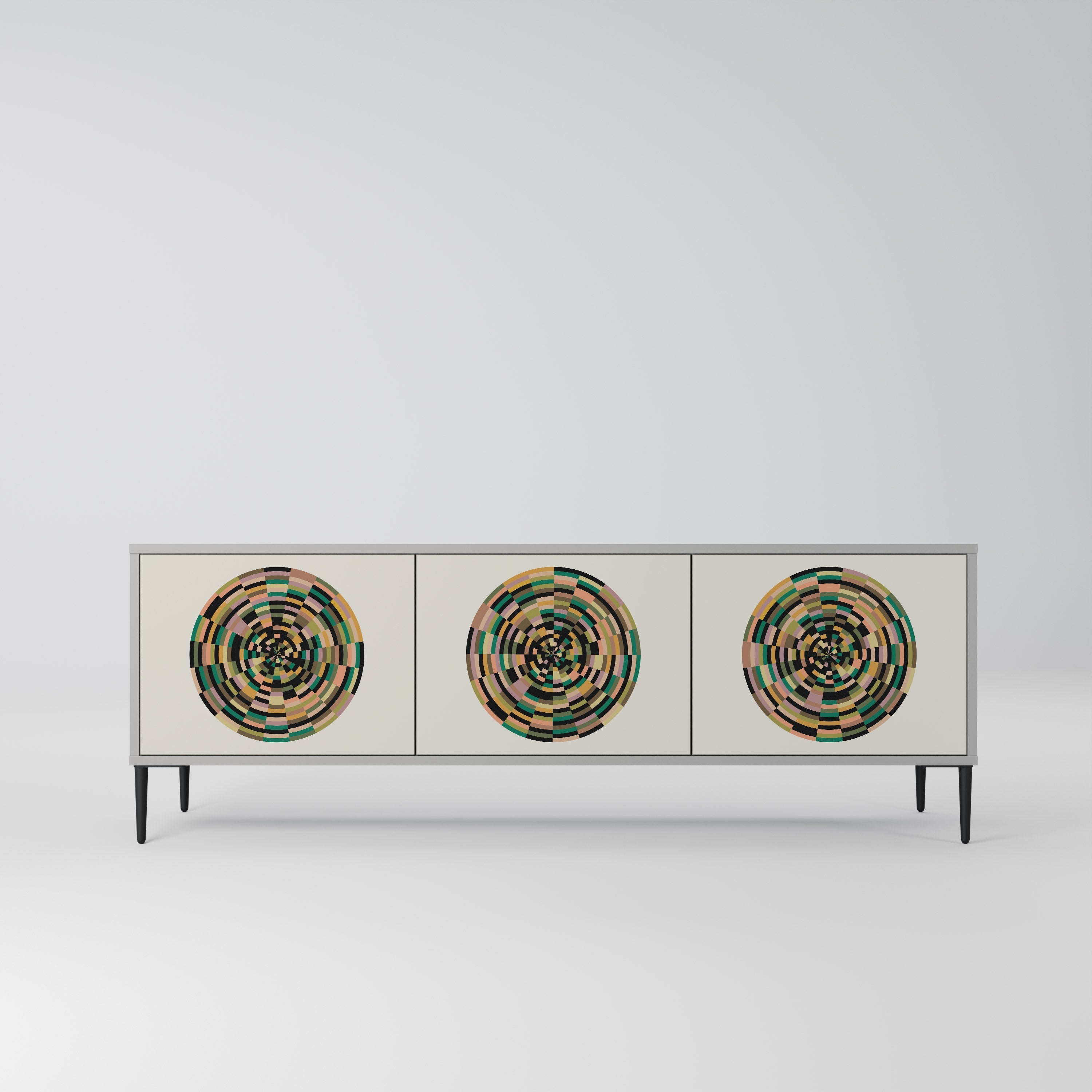 Βάση τηλεόρασης GREEN CIRCLES με 3 πόρτες σε γκρι φινίρισμα
