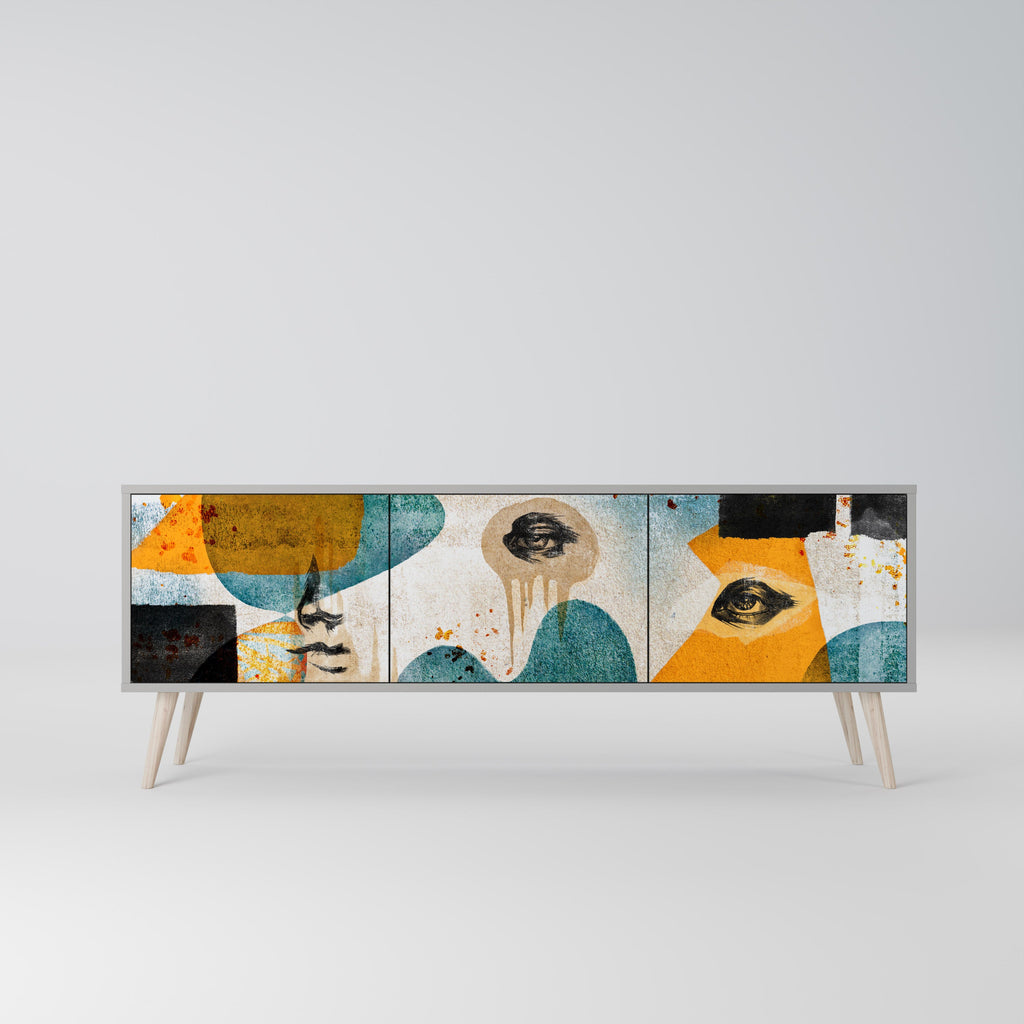 Βάση τηλεόρασης ABSTRACT FACES με 3 πόρτες σε γκρι φινίρισμα