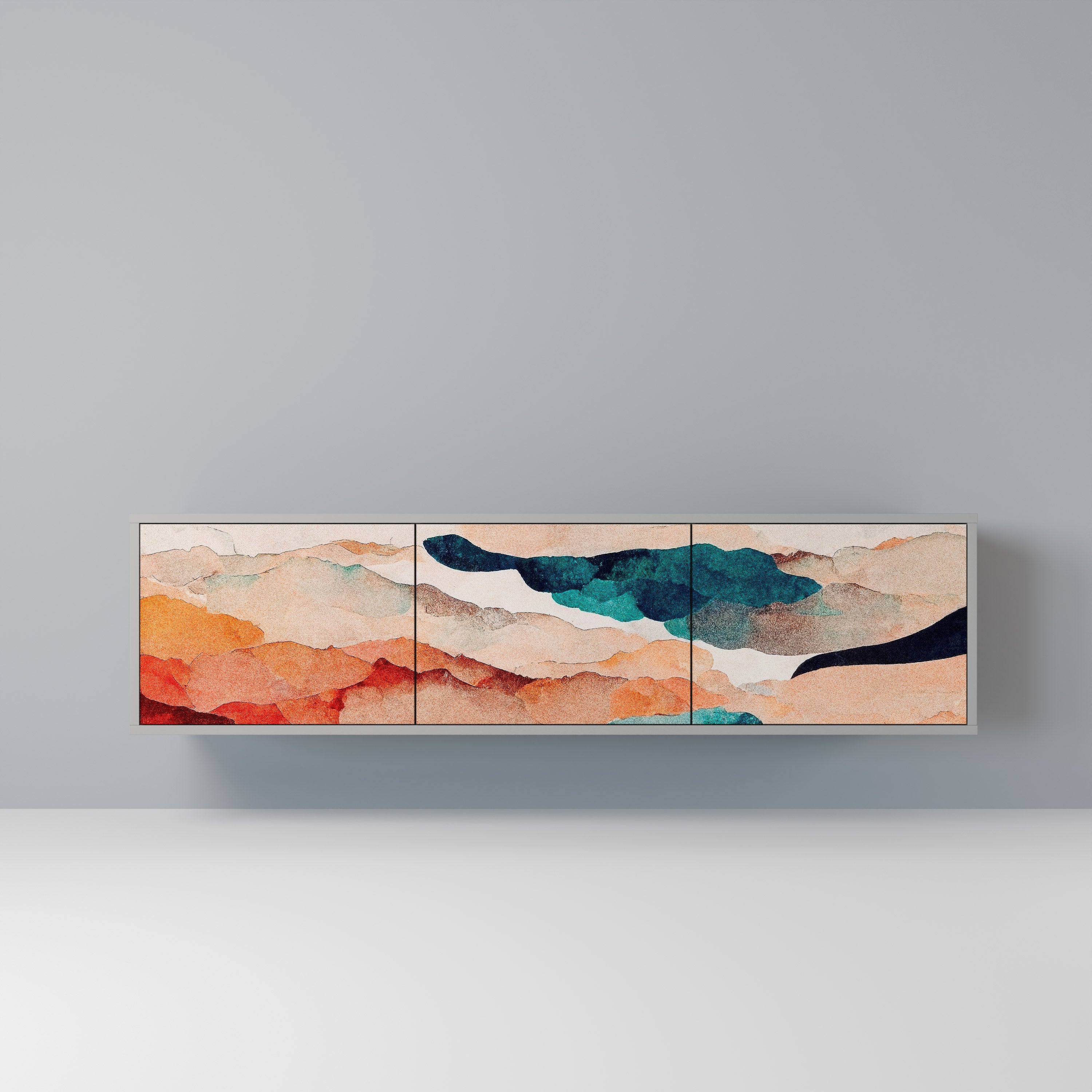 Βάση τηλεόρασης ABSTRACT LANDSCAPE με 3 πόρτες σε γκρι φινίρισμα