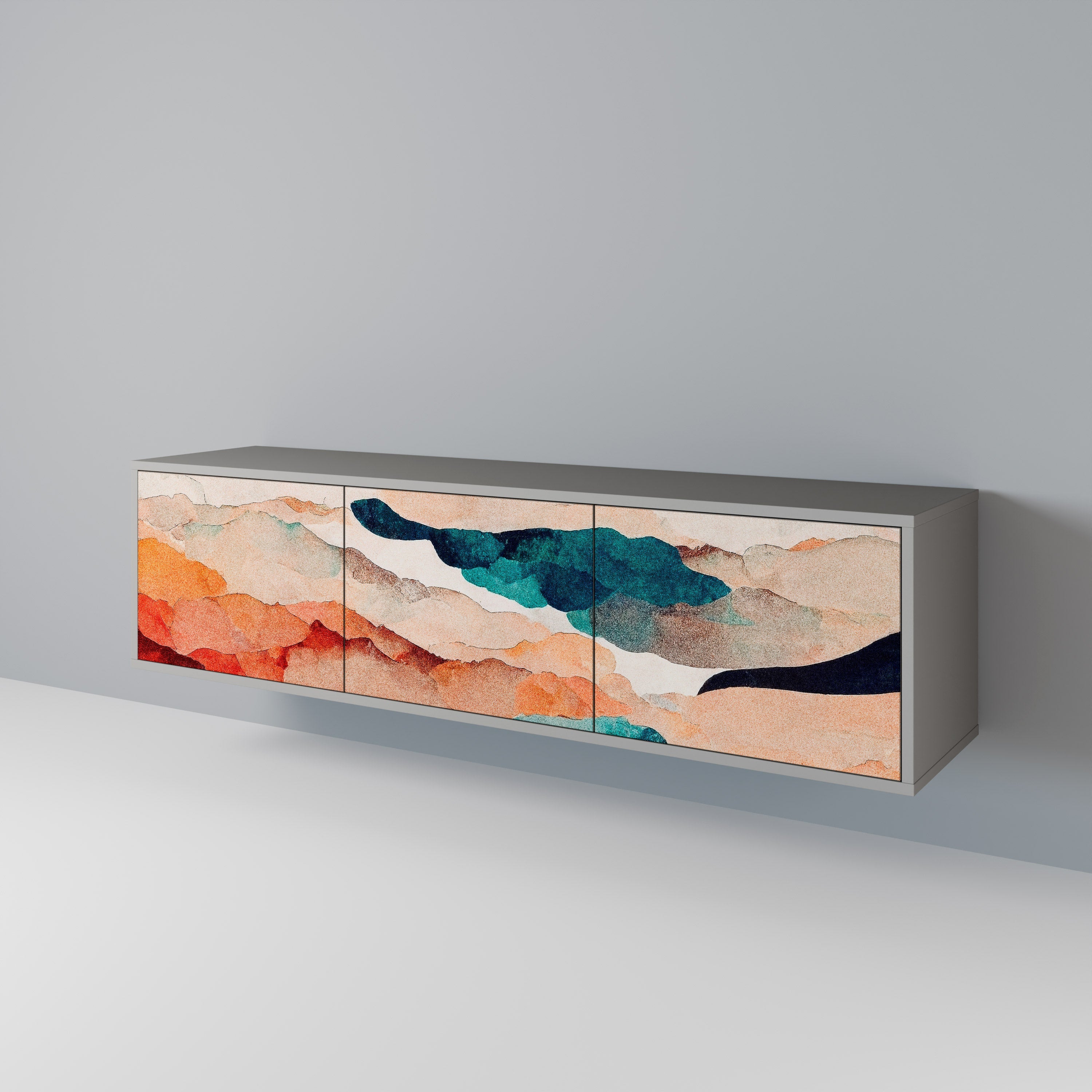 Βάση τηλεόρασης ABSTRACT LANDSCAPE με 3 πόρτες σε γκρι φινίρισμα
