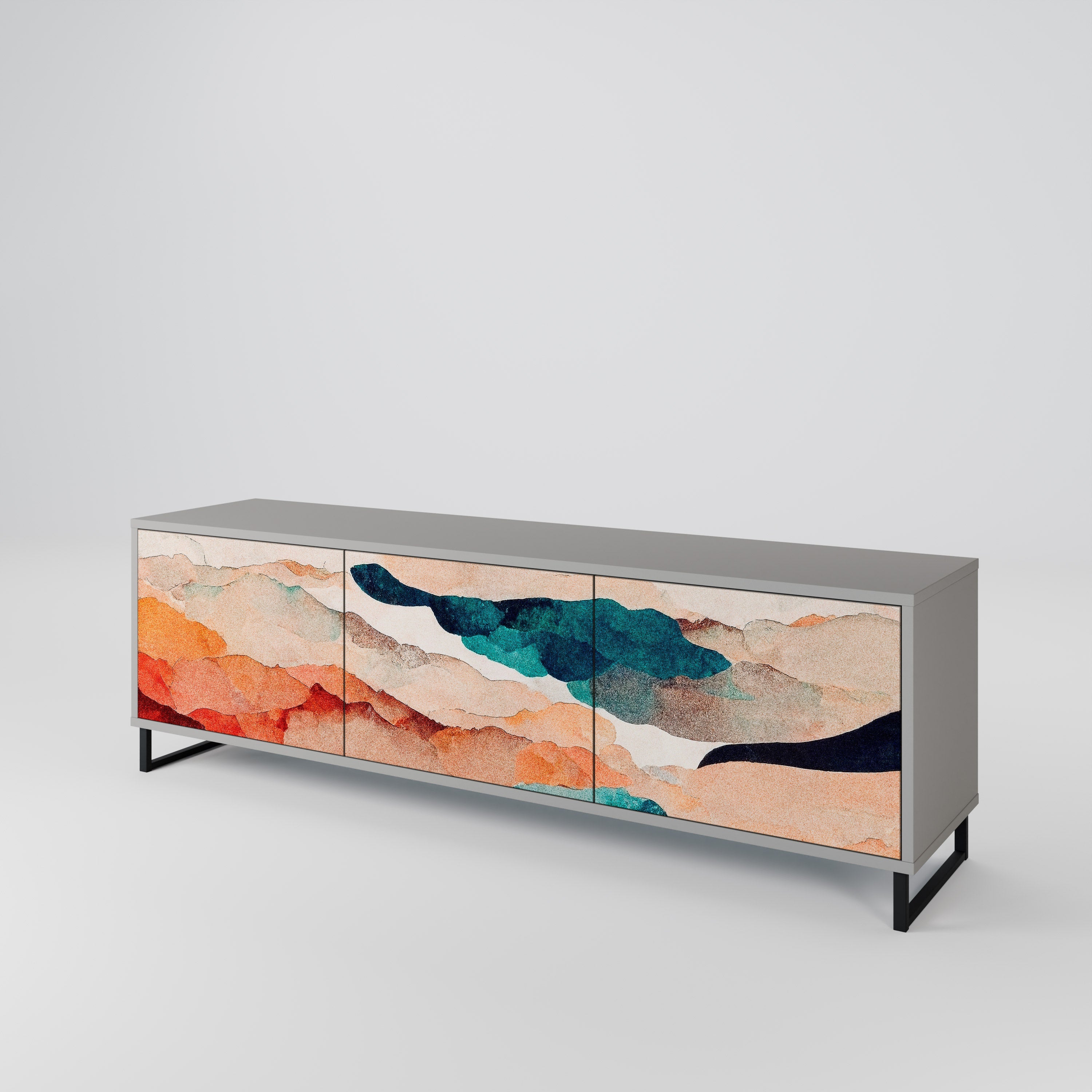 Βάση τηλεόρασης ABSTRACT LANDSCAPE με 3 πόρτες σε γκρι φινίρισμα