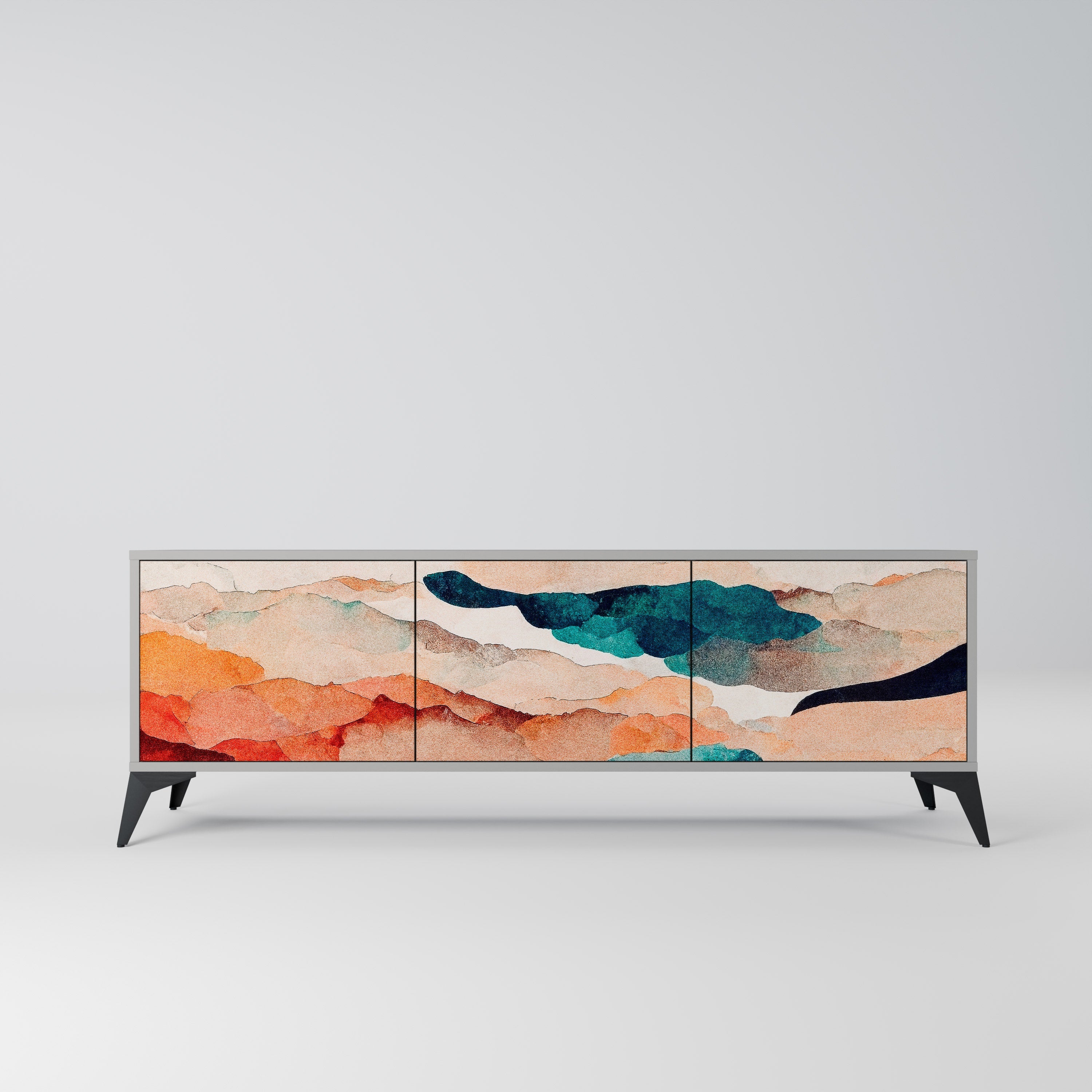 Βάση τηλεόρασης ABSTRACT LANDSCAPE με 3 πόρτες σε γκρι φινίρισμα