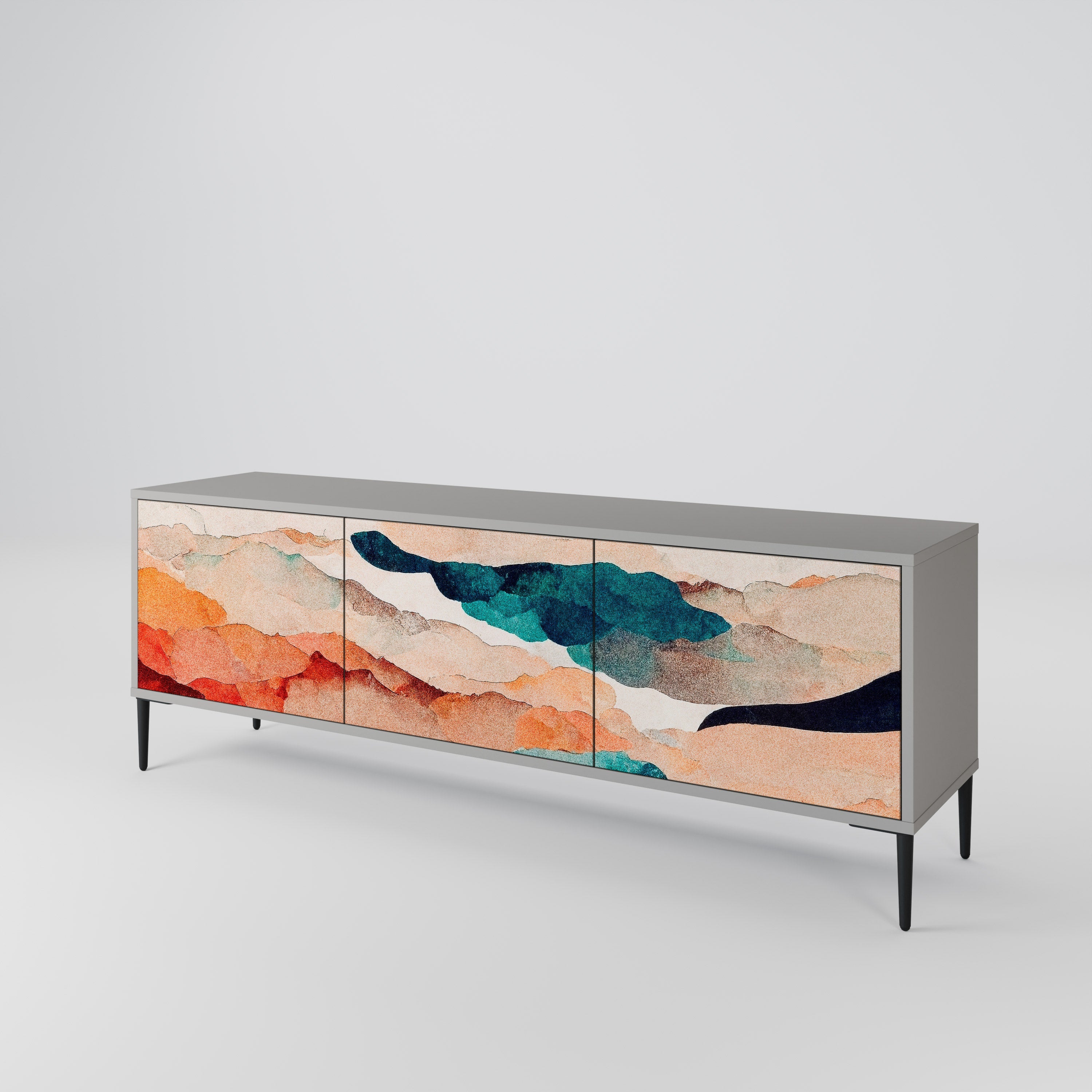 Βάση τηλεόρασης ABSTRACT LANDSCAPE με 3 πόρτες σε γκρι φινίρισμα