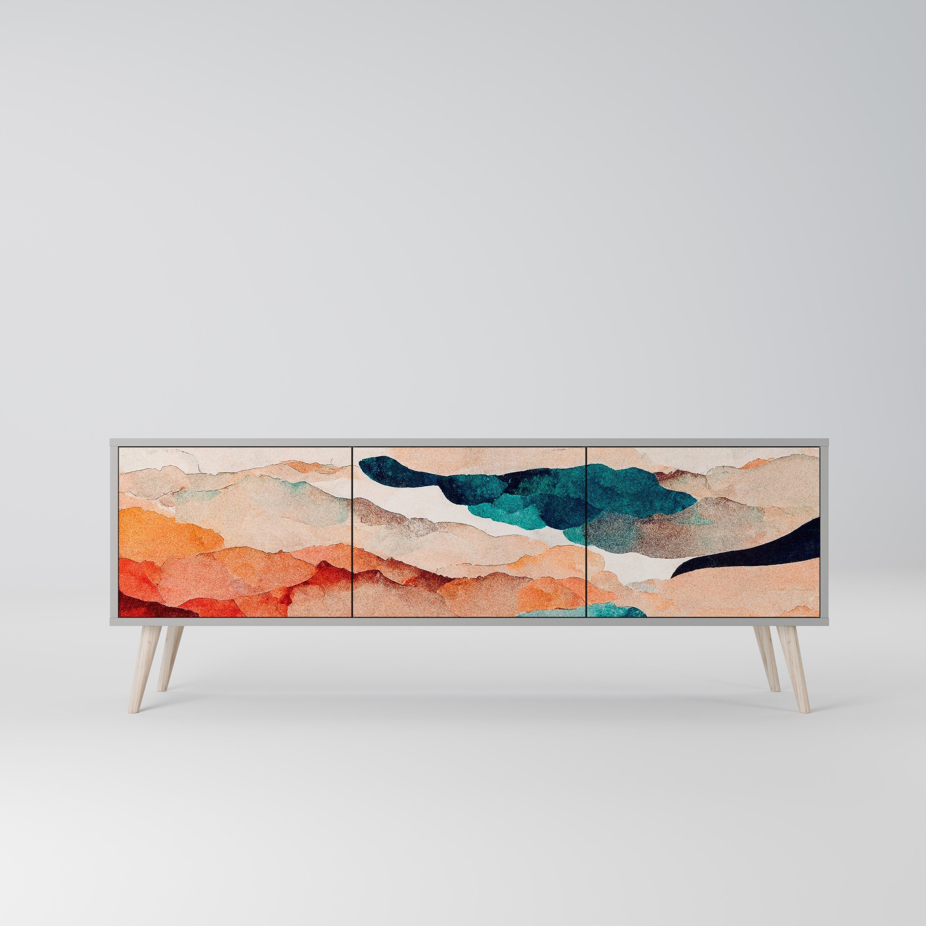 Βάση τηλεόρασης ABSTRACT LANDSCAPE με 3 πόρτες σε γκρι φινίρισμα