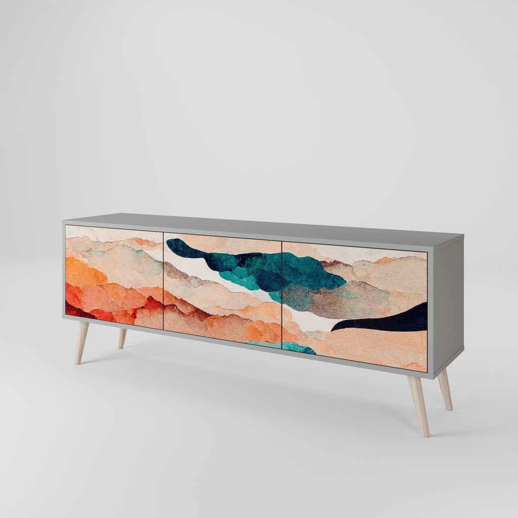 Βάση τηλεόρασης ABSTRACT LANDSCAPE με 3 πόρτες σε γκρι φινίρισμα