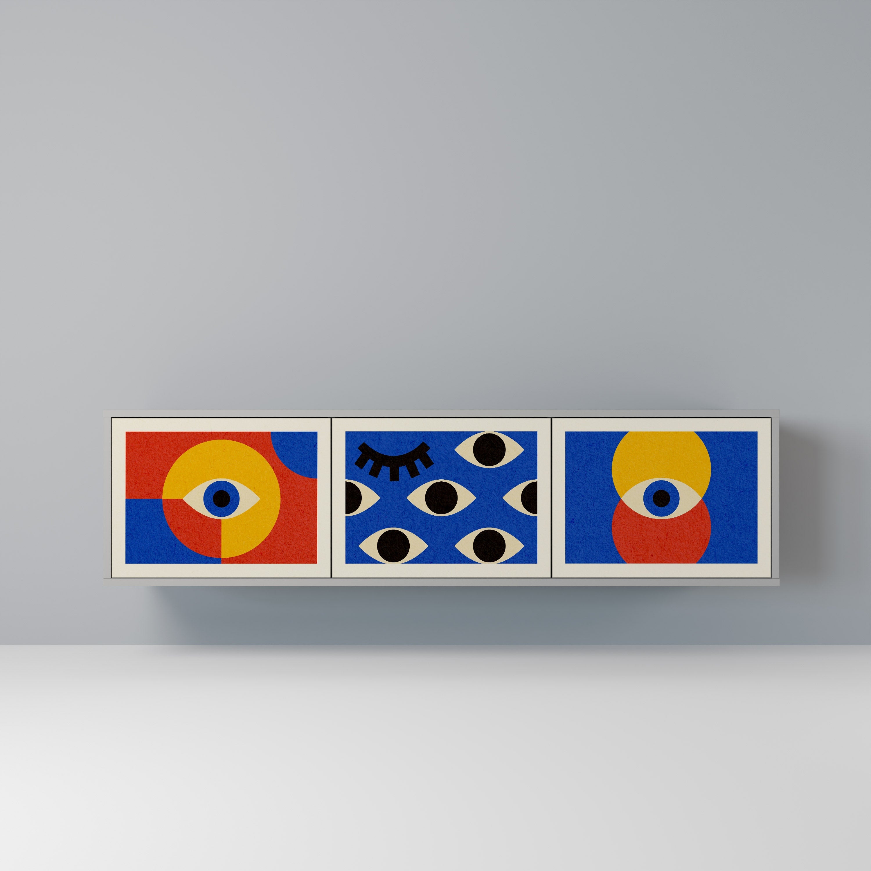 Βάση τηλεόρασης GEOMETRIC EYES με 3 πόρτες σε γκρι φινίρισμα