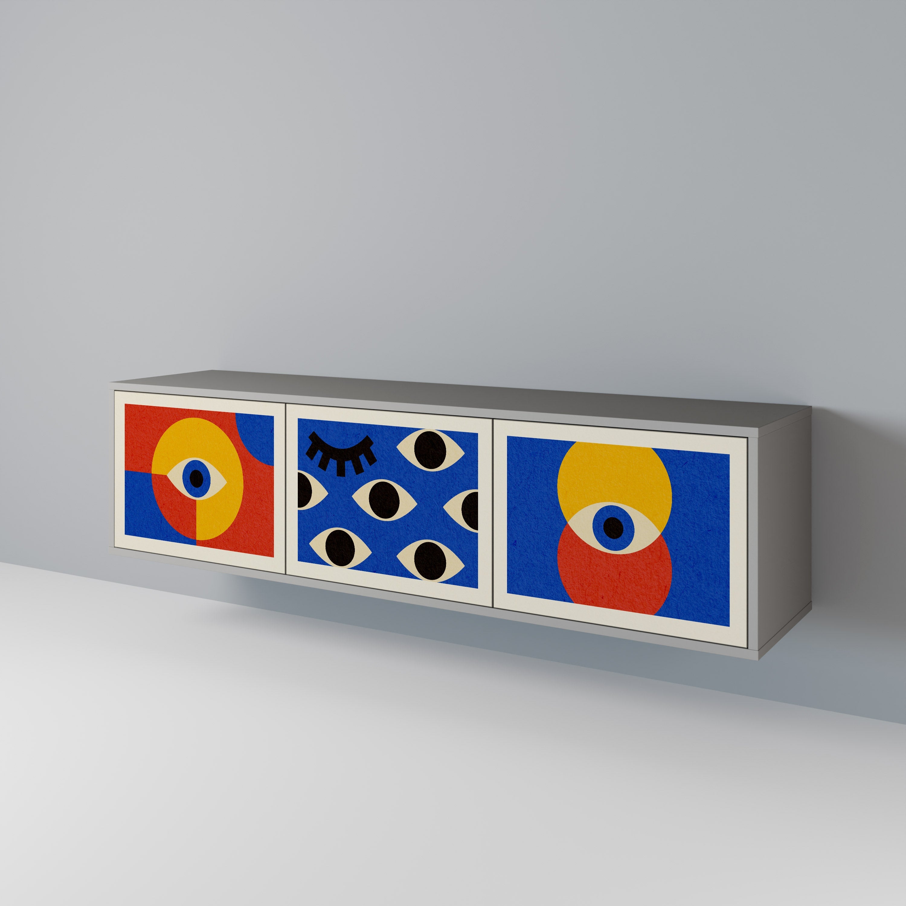 Βάση τηλεόρασης GEOMETRIC EYES με 3 πόρτες σε γκρι φινίρισμα