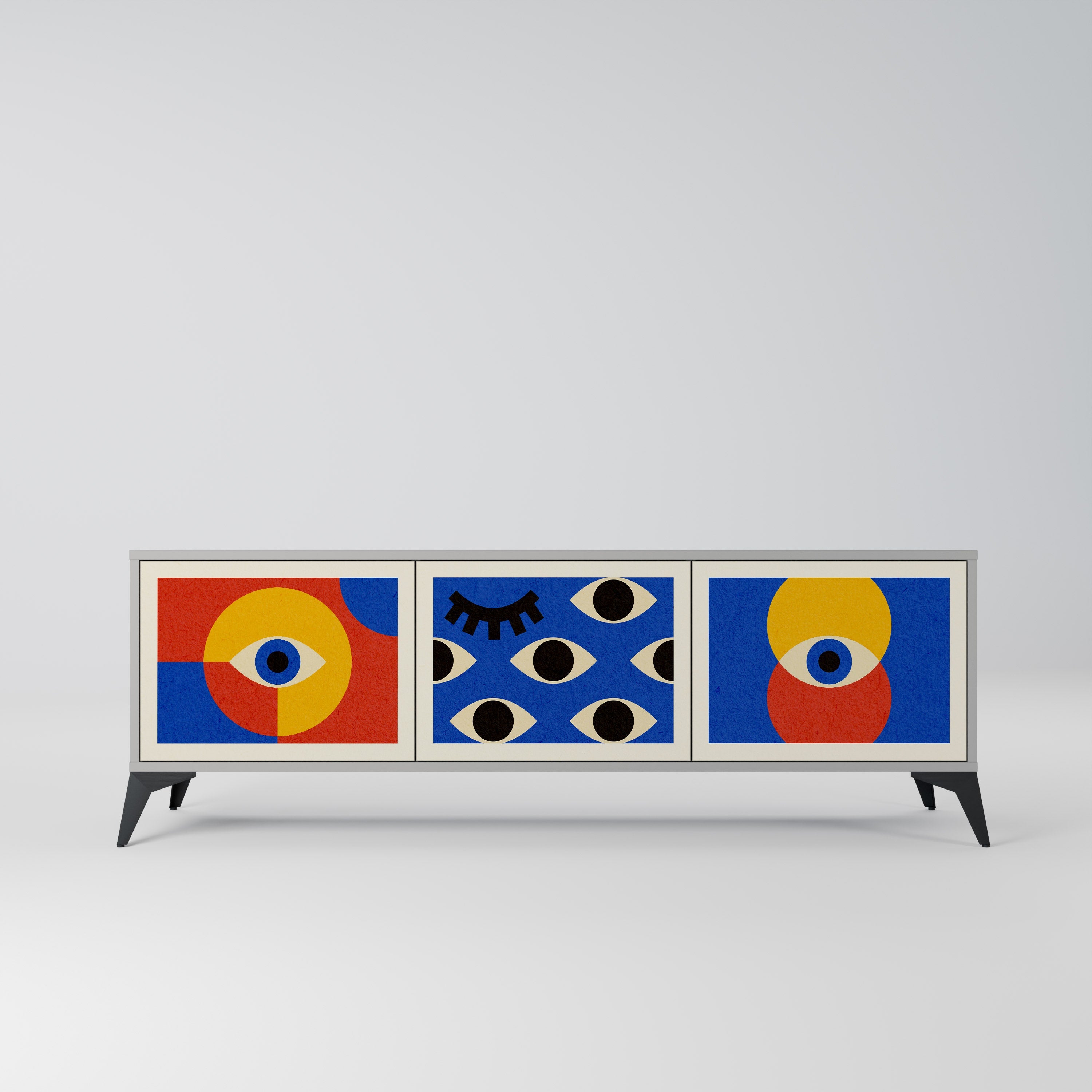 Βάση τηλεόρασης GEOMETRIC EYES με 3 πόρτες σε γκρι φινίρισμα