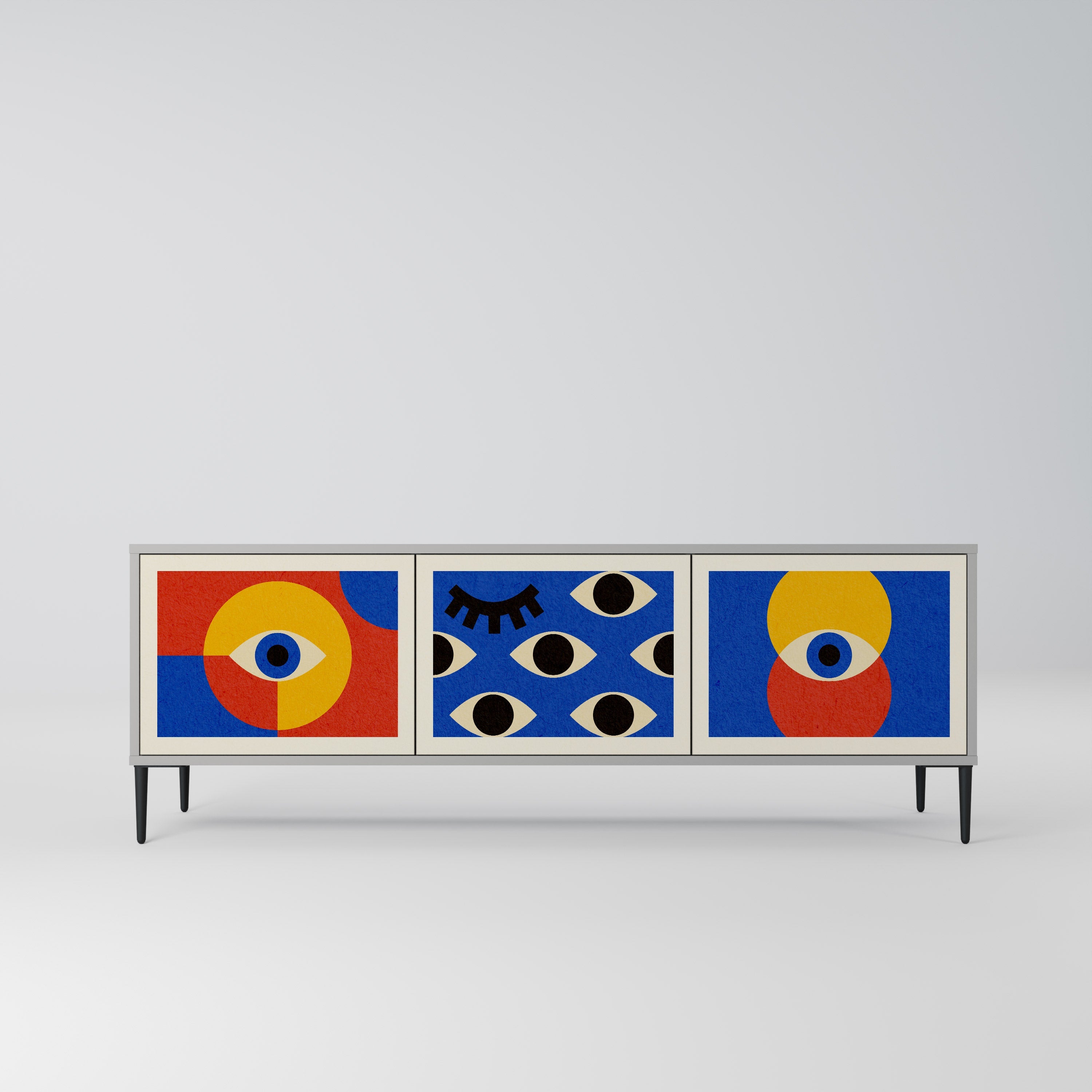 Βάση τηλεόρασης GEOMETRIC EYES με 3 πόρτες σε γκρι φινίρισμα