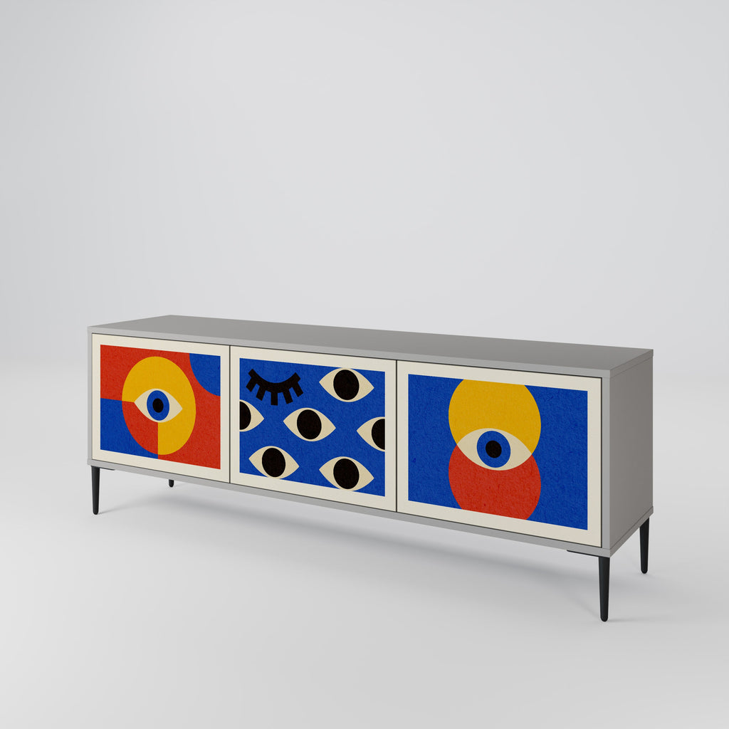 Βάση τηλεόρασης GEOMETRIC EYES με 3 πόρτες σε γκρι φινίρισμα
