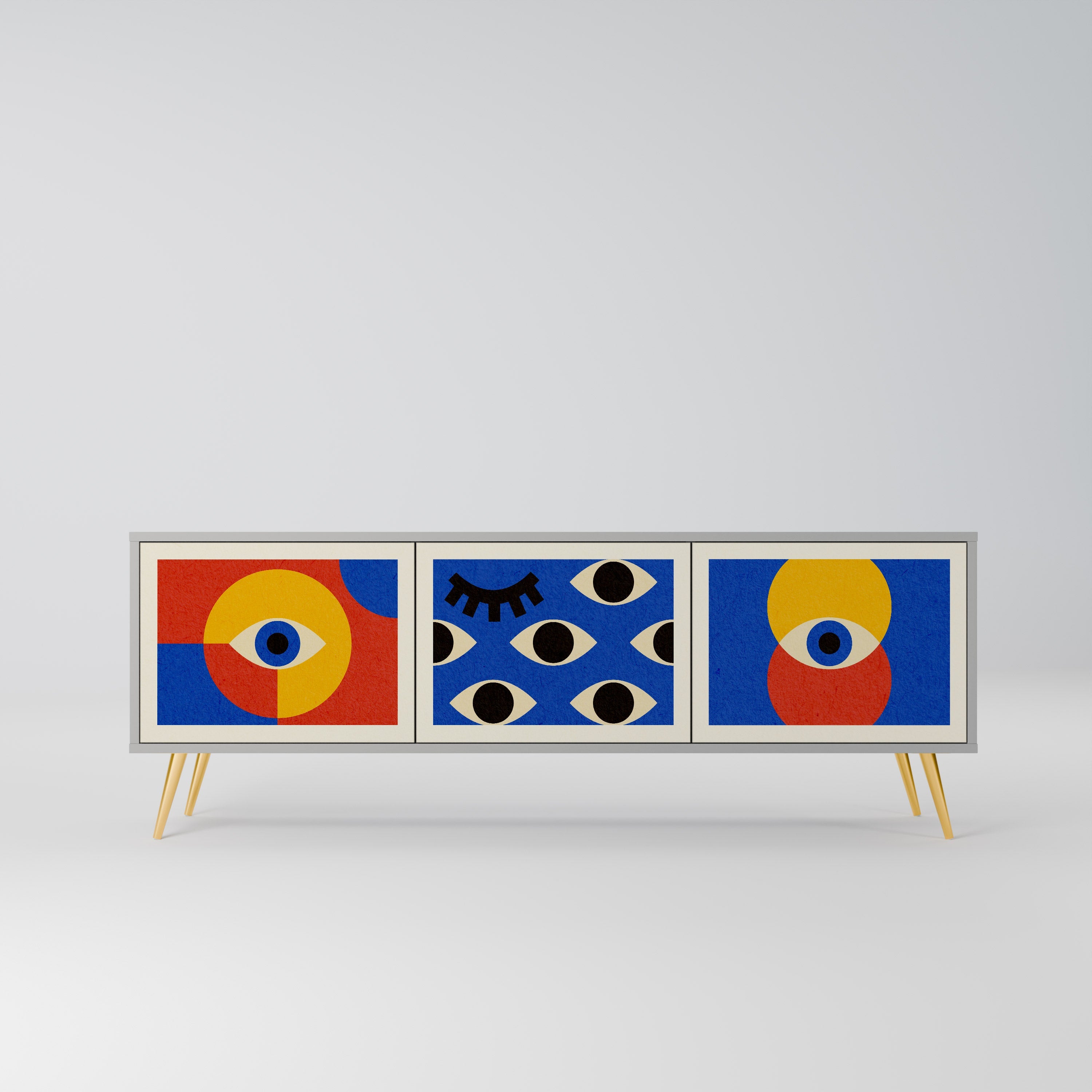 Βάση τηλεόρασης GEOMETRIC EYES με 3 πόρτες σε γκρι φινίρισμα