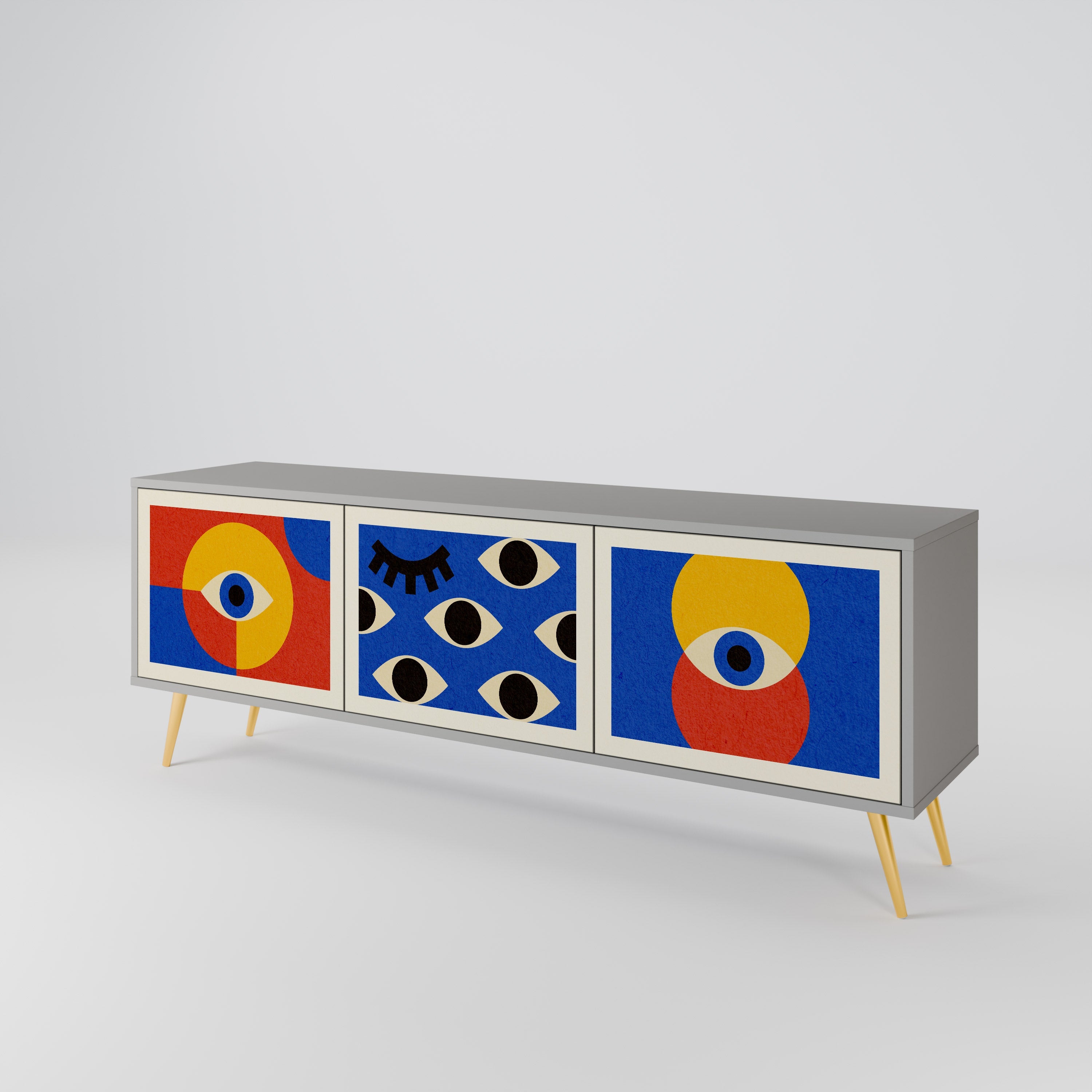 Βάση τηλεόρασης GEOMETRIC EYES με 3 πόρτες σε γκρι φινίρισμα