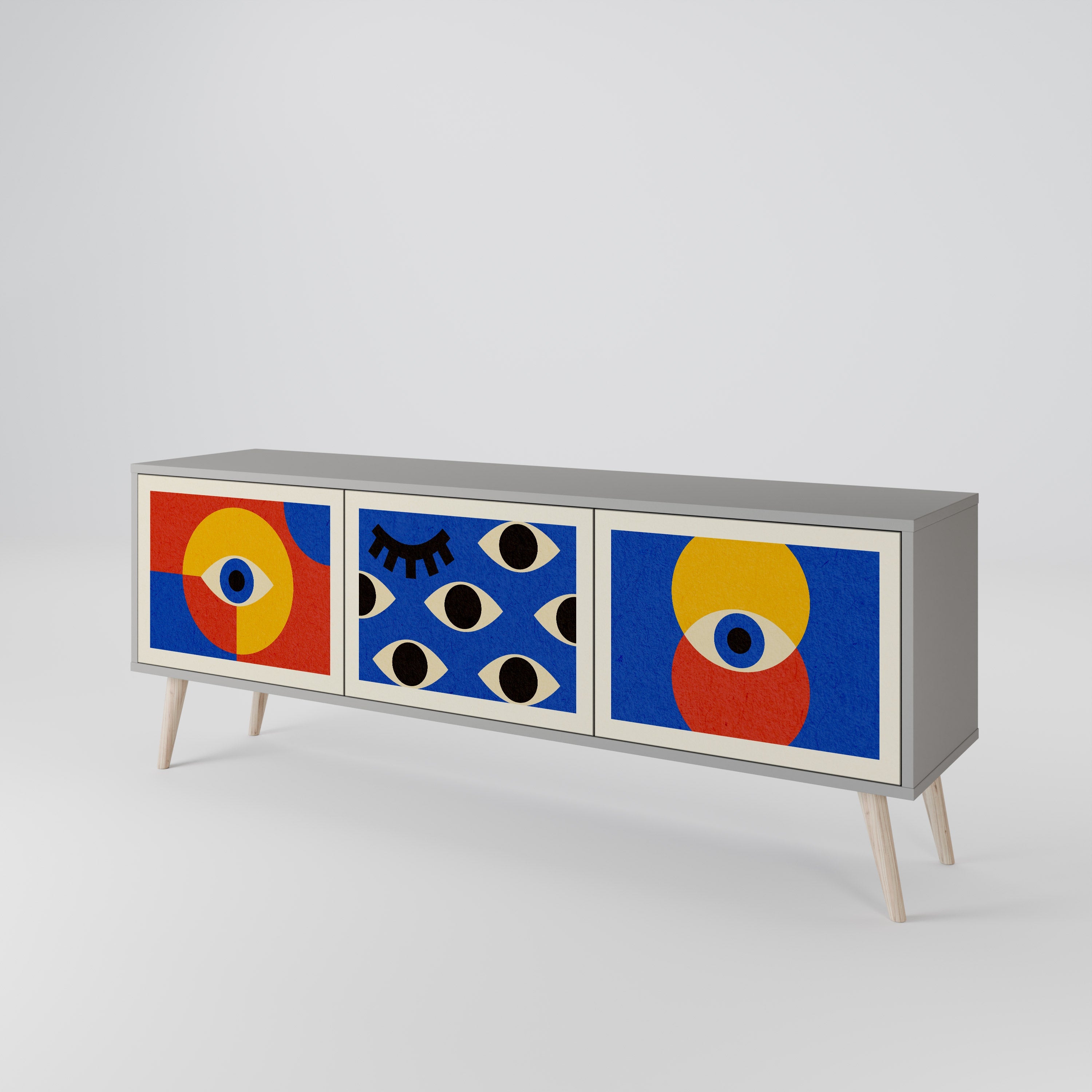 Βάση τηλεόρασης GEOMETRIC EYES με 3 πόρτες σε γκρι φινίρισμα
