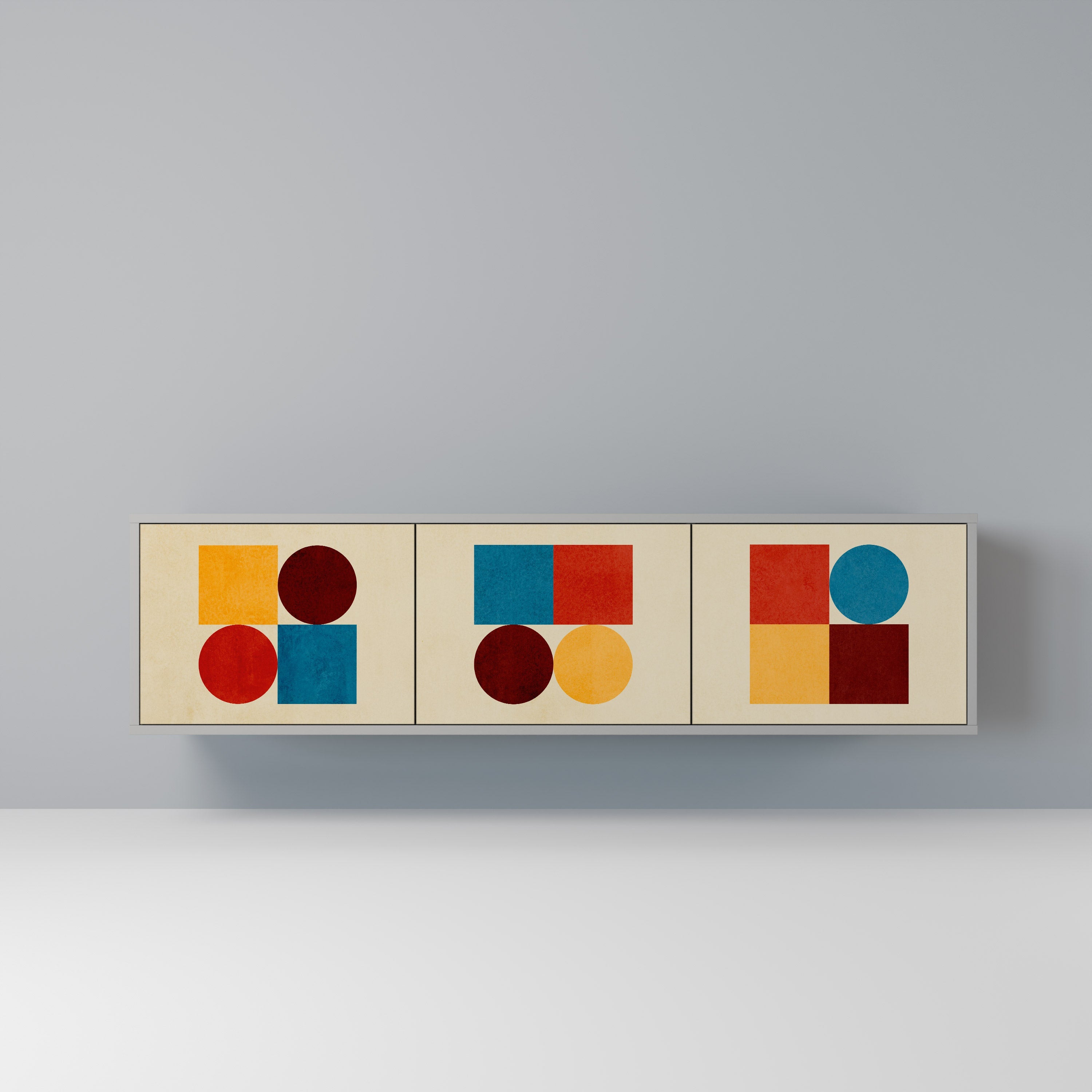 Βάση τηλεόρασης GEOMETRIC PUZZLE με 3 πόρτες σε γκρι φινίρισμα