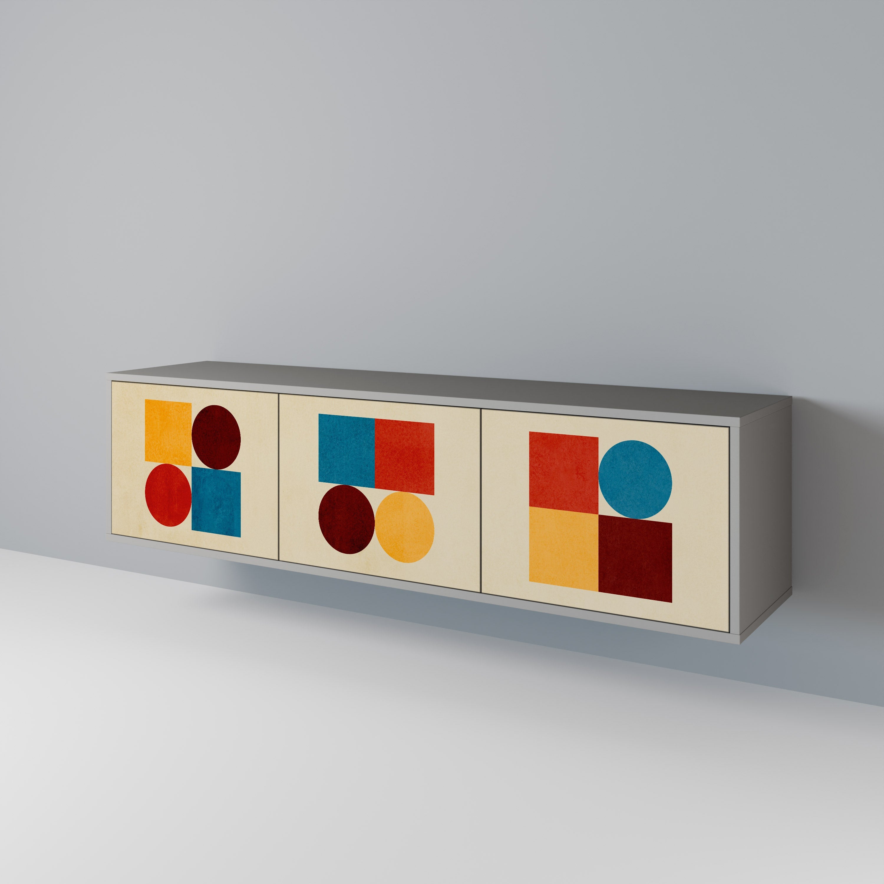 Βάση τηλεόρασης GEOMETRIC PUZZLE με 3 πόρτες σε γκρι φινίρισμα