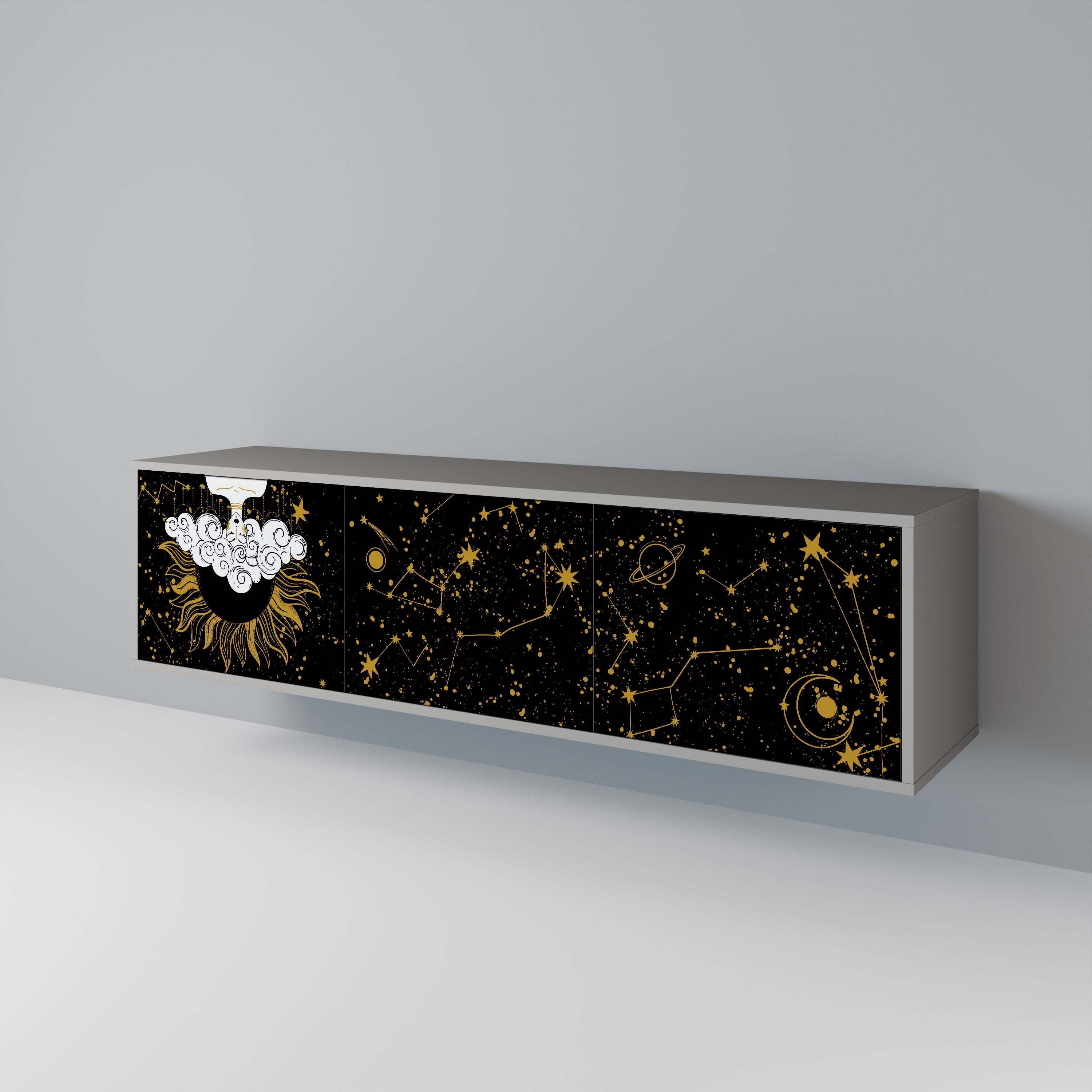 Βάση τηλεόρασης STELLAR CONSTELLATIONS με 3 πόρτες σε γκρι φινίρισμα