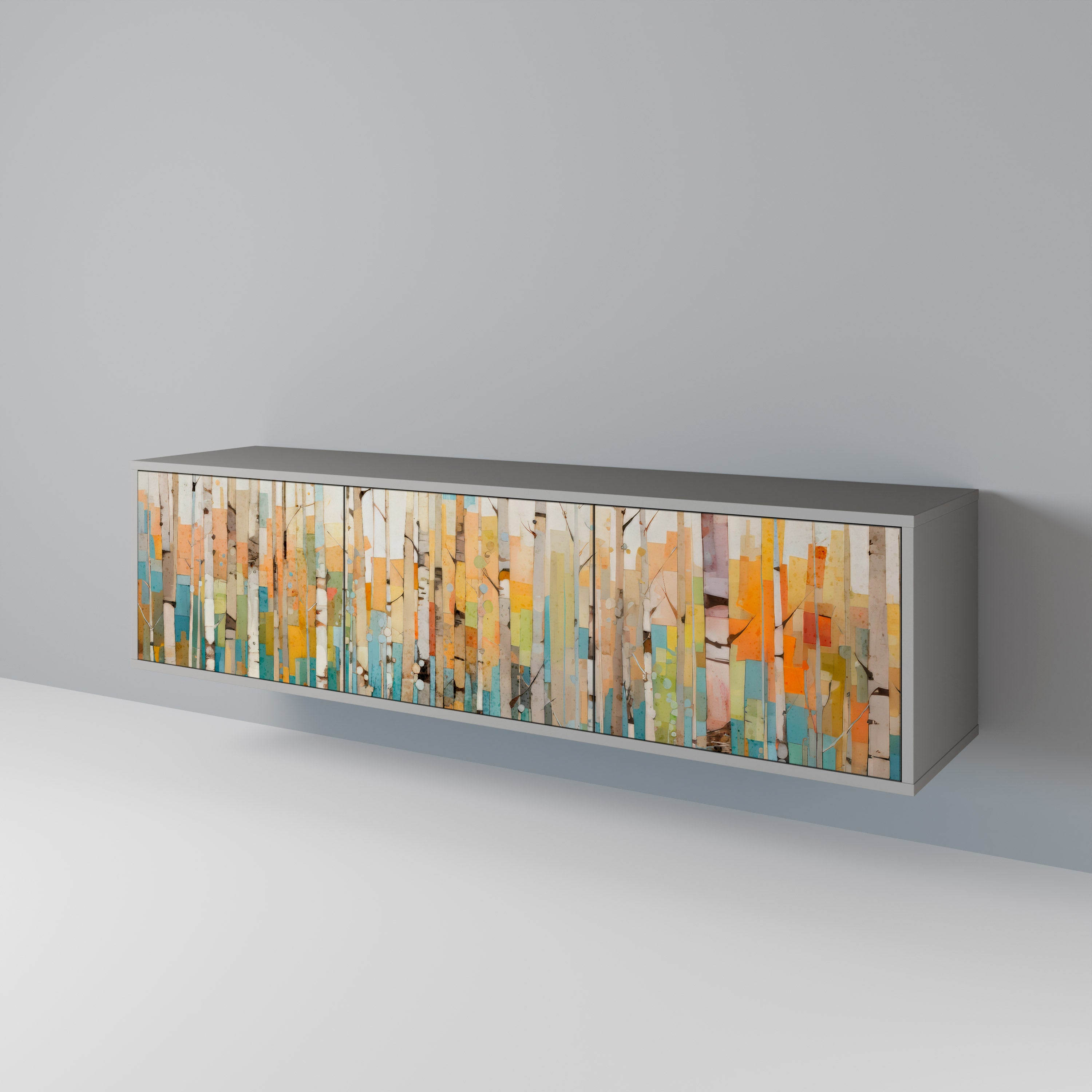 Βάση τηλεόρασης BIRCH KALEIDOSCOPE με 3 πόρτες σε γκρι φινίρισμα
