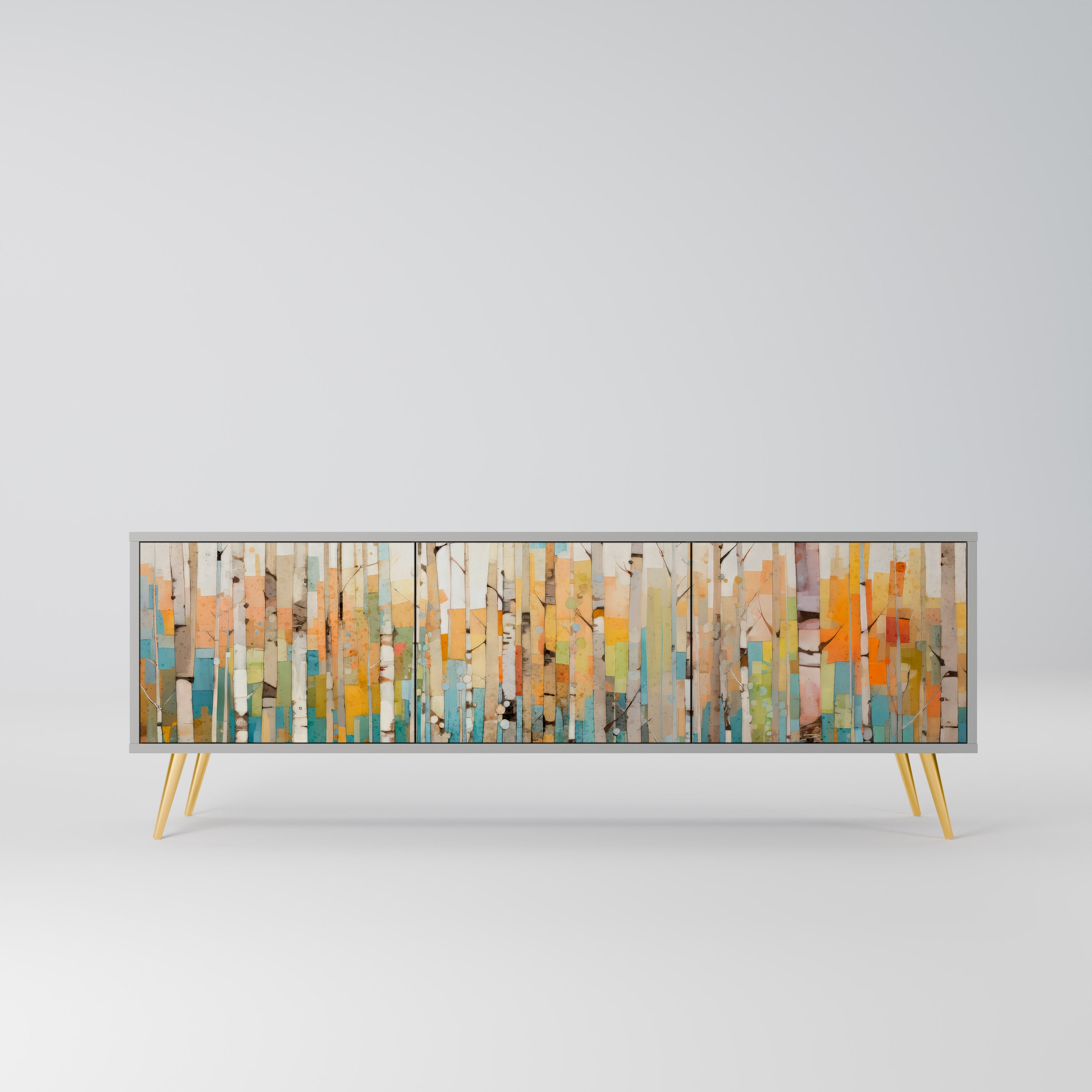 Βάση τηλεόρασης BIRCH KALEIDOSCOPE με 3 πόρτες σε γκρι φινίρισμα