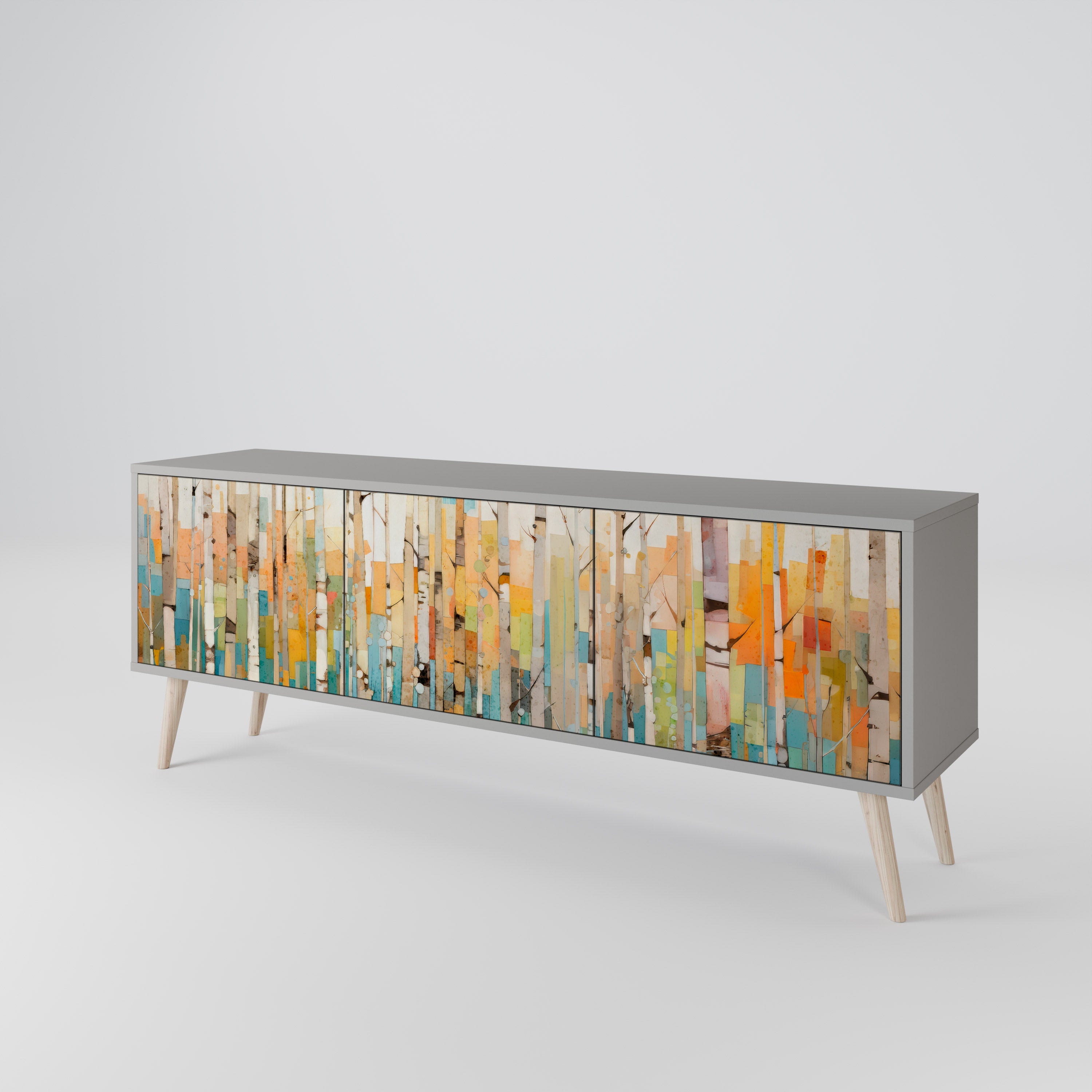 Βάση τηλεόρασης BIRCH KALEIDOSCOPE με 3 πόρτες σε γκρι φινίρισμα