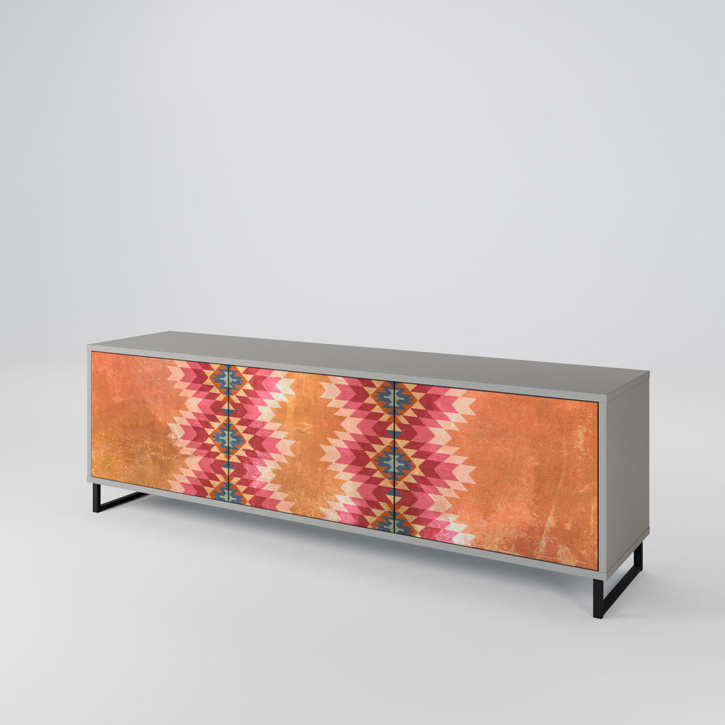 INDIAN FOLK 3-Door TV Stand in Grey Finish