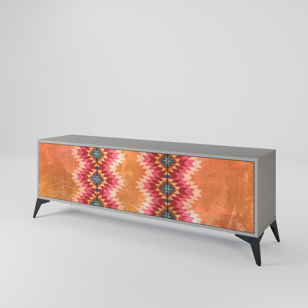 INDIAN FOLK 3-Door TV Stand in Grey Finish