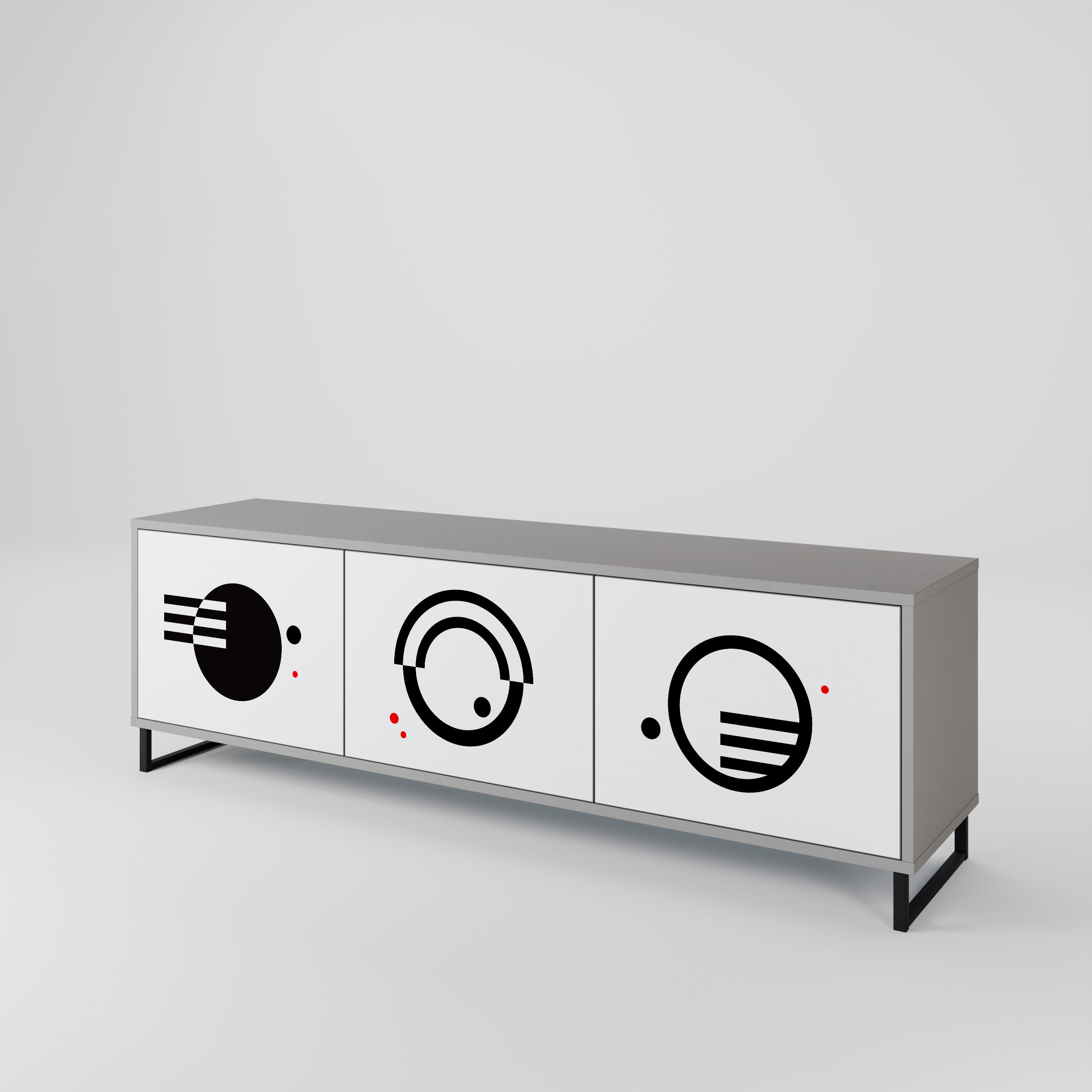 BLACK AND WHITE COMBINATION 3-Door TV Cabinet