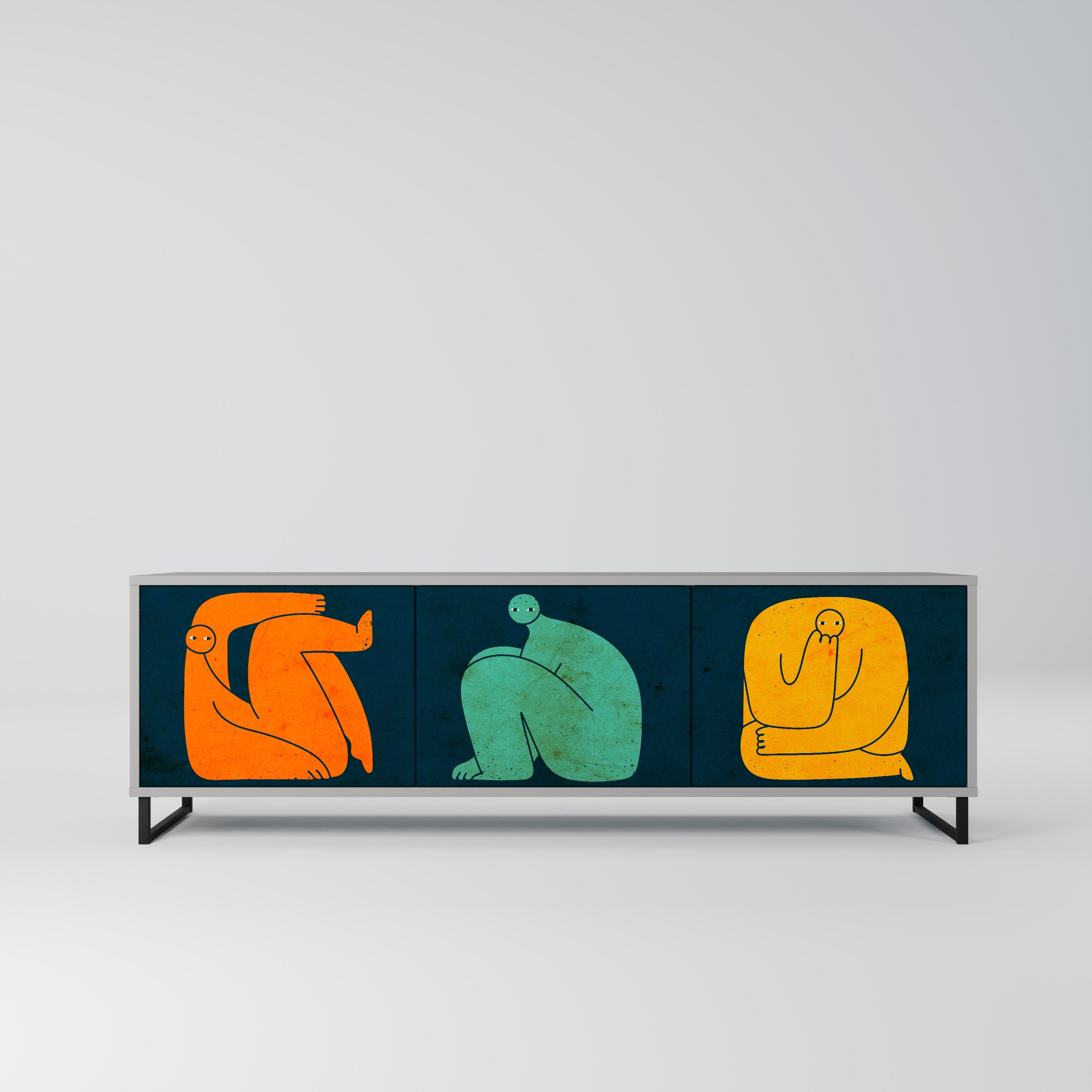 TOGETHER BUT SEPARATELY 3-Door TV Stand in Grey Finish